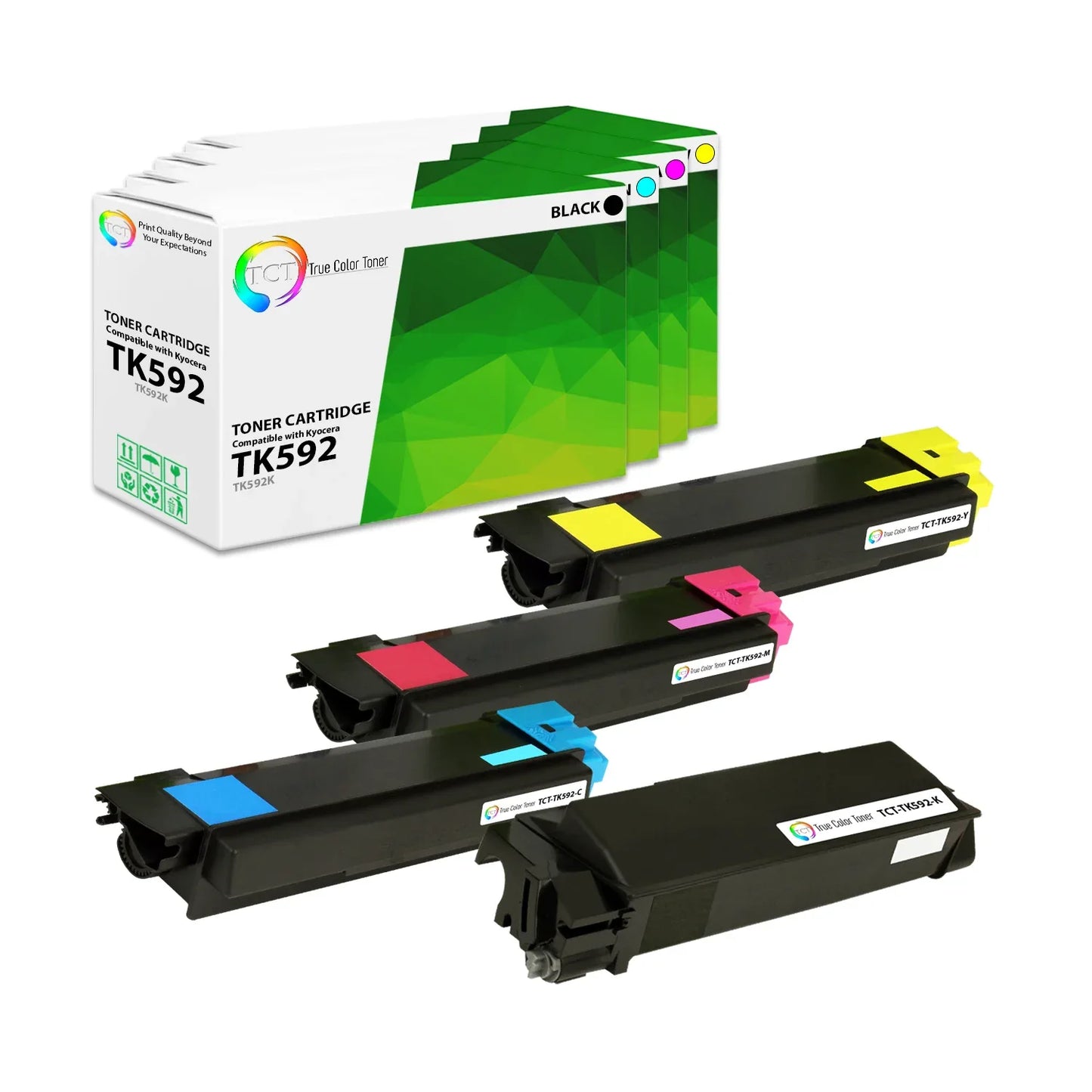 TCT Compatible Toner Cartridge Replacement for the Kyocera TK-592 Series - 4 Pack (BK, C, M, Y) - True Color Toner