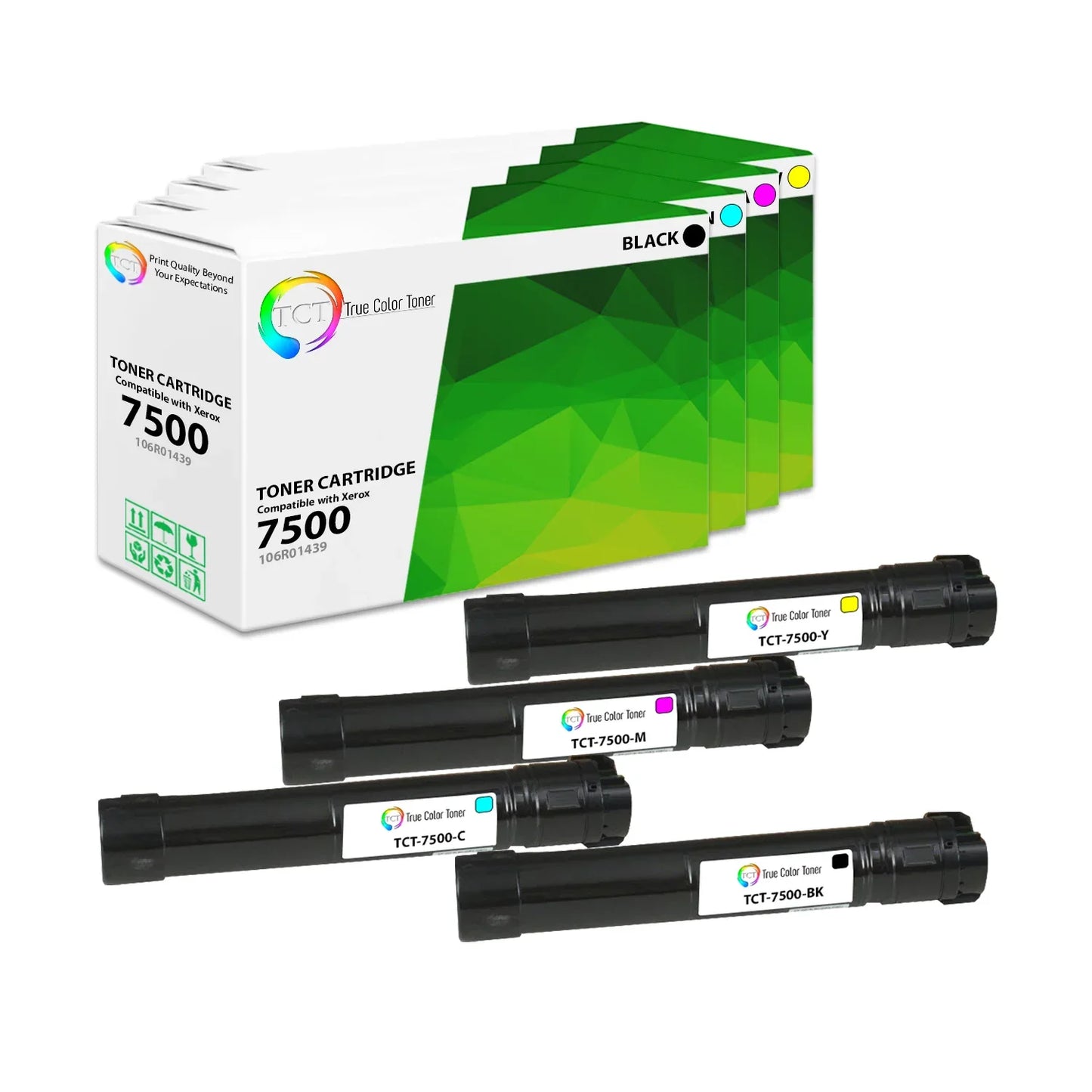 TCT Compatible Toner Cartridge Replacement for the Xerox 7500 Series - 4 Pack (BK, C, M, Y) - True Color Toner