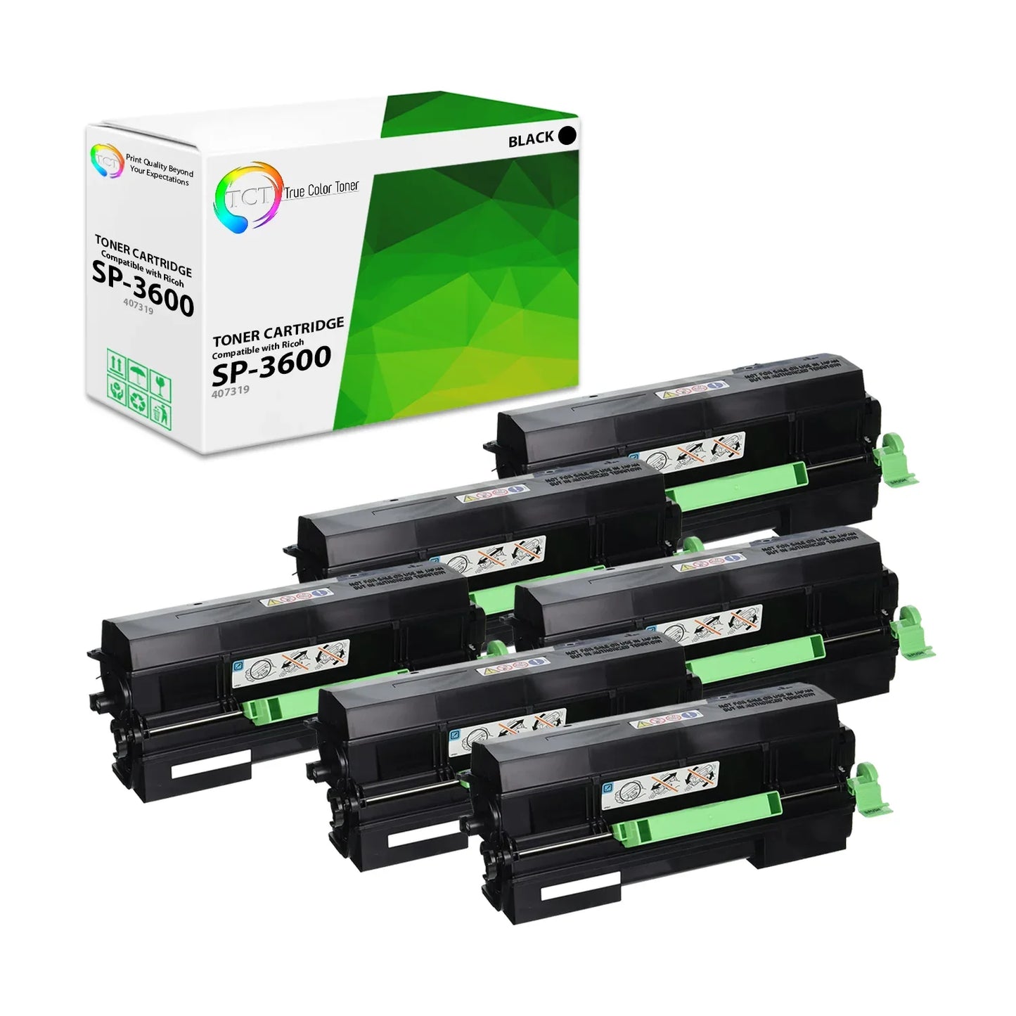 TCT Compatible High Yield Toner Cartridge Replacement for the Ricoh SP-3600 Series - 6 Pack Black - True Color Toner