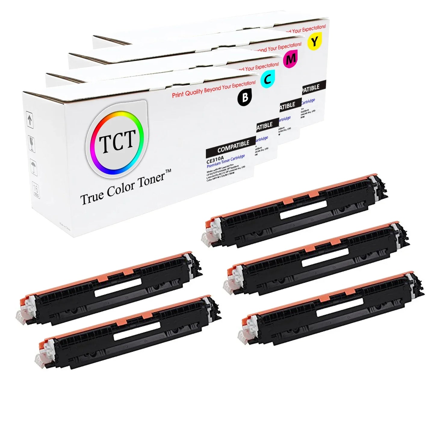TCT Compatible Toner Cartridge Replacement for the HP 126A Series - 5 Pack (BK, C, M, Y) - True Color Toner