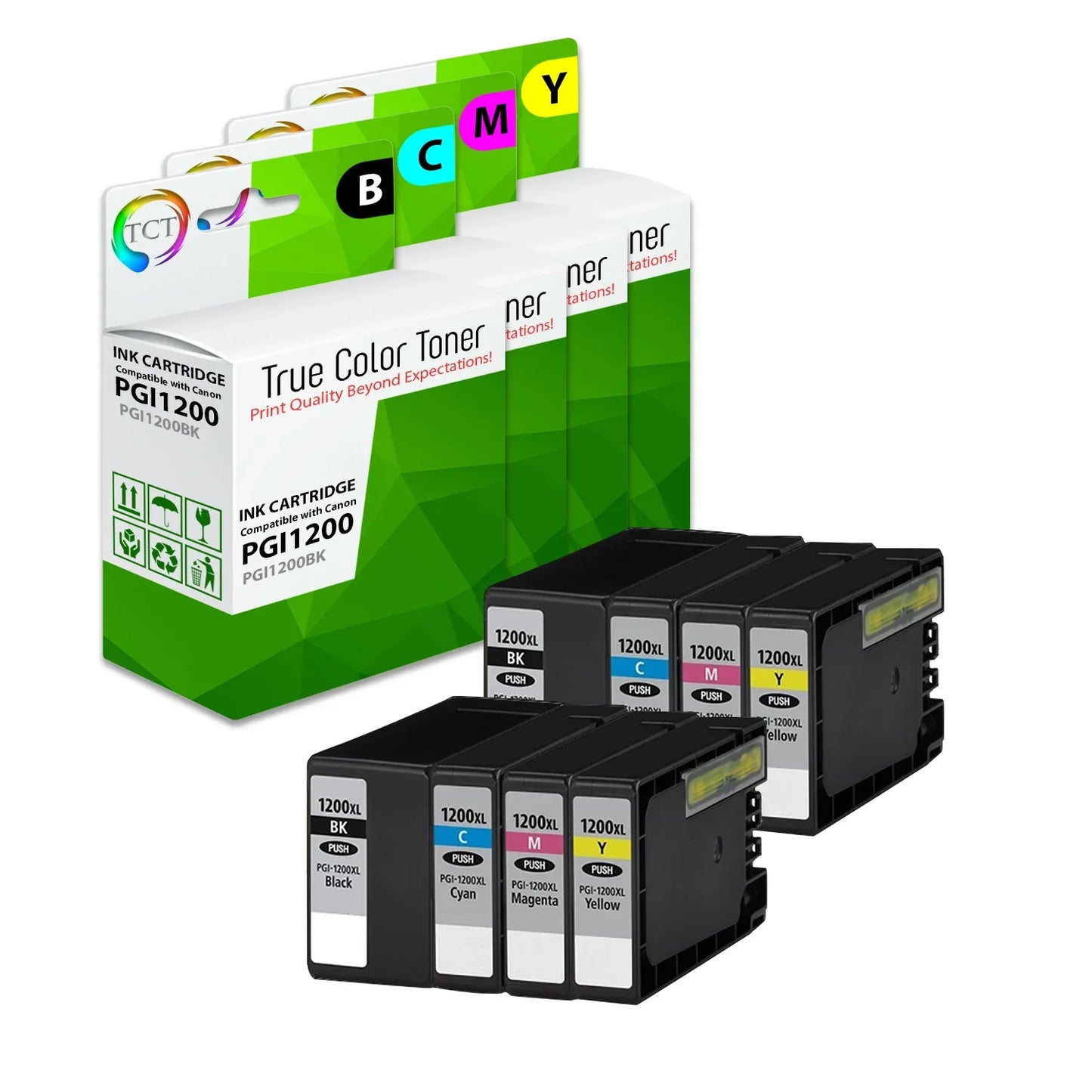 TCT Compatible Ink Cartridge Replacement for the Canon PGI-1200 Series - 8 Pack (B, C, M, Y) - True Color Toner