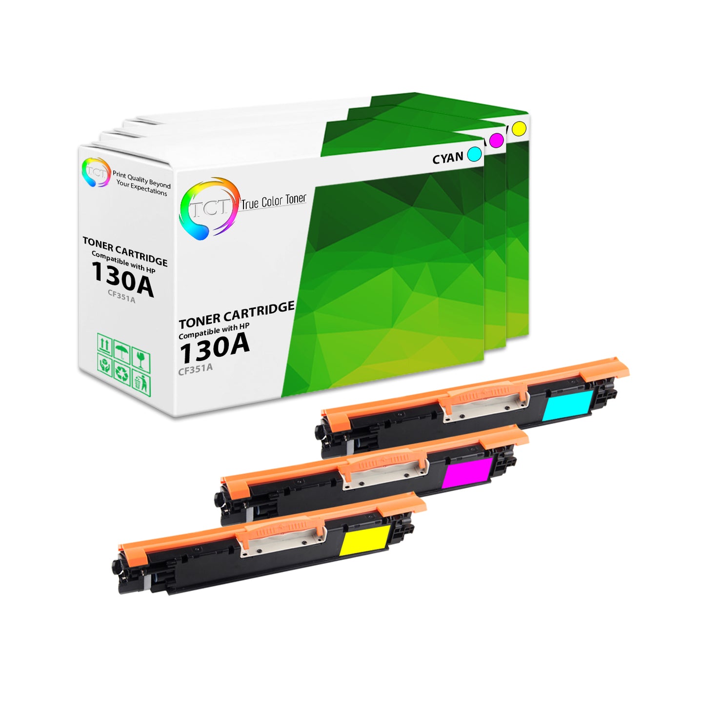 TCT Compatible Toner Cartridge Replacement for the HP 130A Series - 3 Pack (C, M, Y)