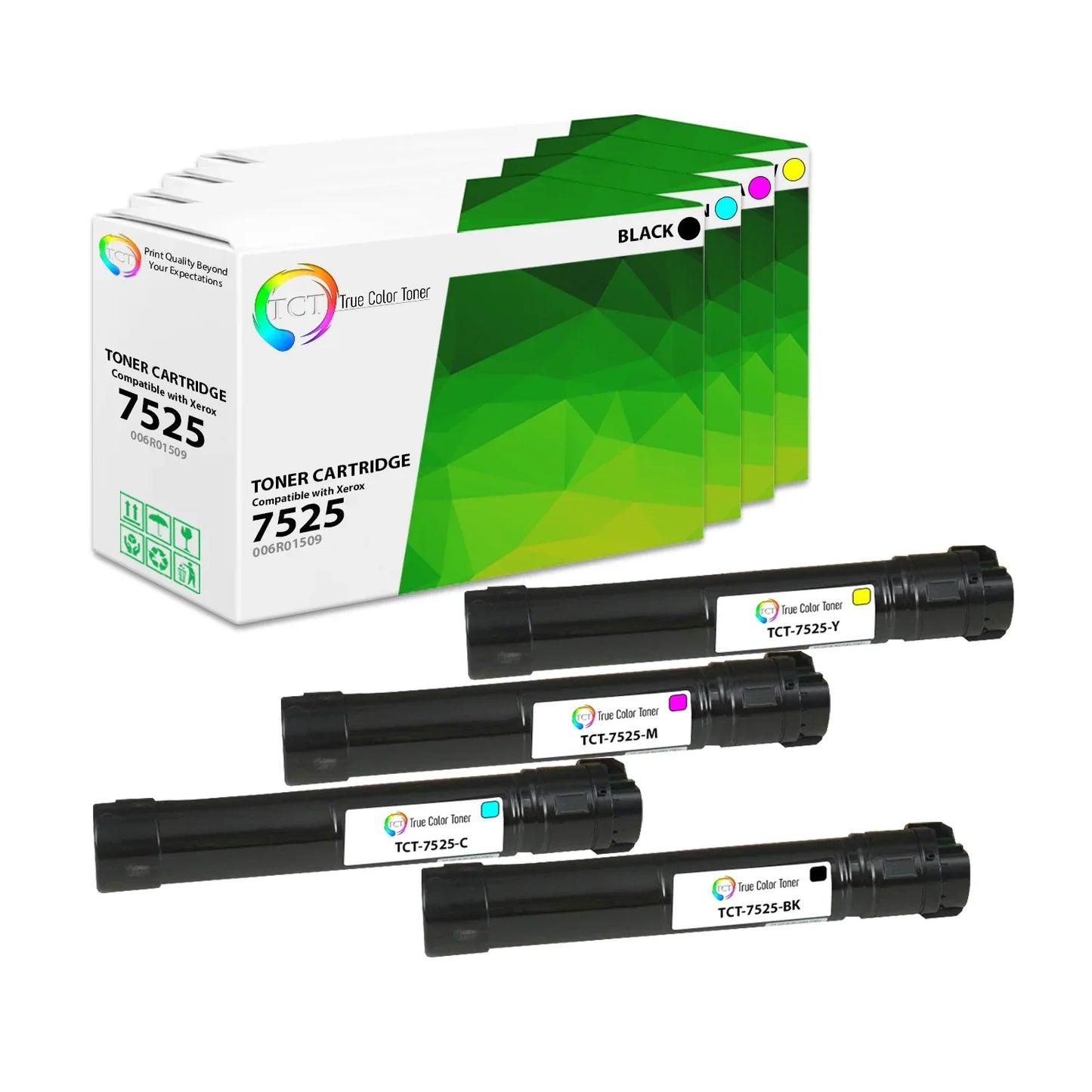 TCT Compatible Toner Cartridge Replacement for the Xerox 7525 Series - 4 Pack (BK, C, M, Y) - True Color Toner