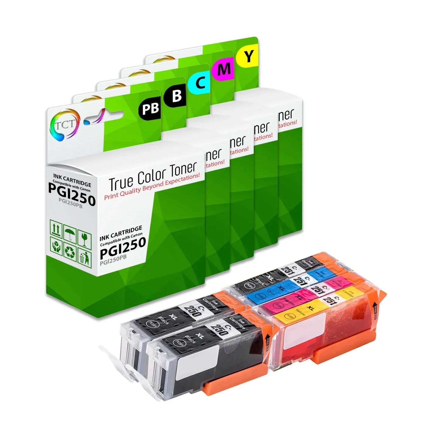 TCT Compatible Ink Cartridge Replacement for the Canon PGI-250 CLI-251 Series - 10PK (PB,B,C,M,Y) - True Color Toner