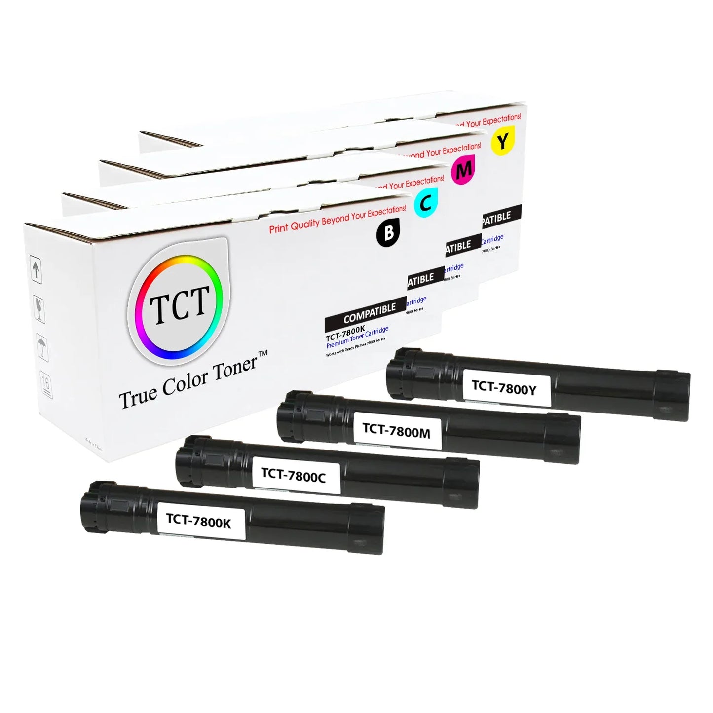 TCT Compatible HY Toner Cartridge Replacement for the Xerox 7800 Series - 4 Pack (BK, C, M, Y) - True Color Toner