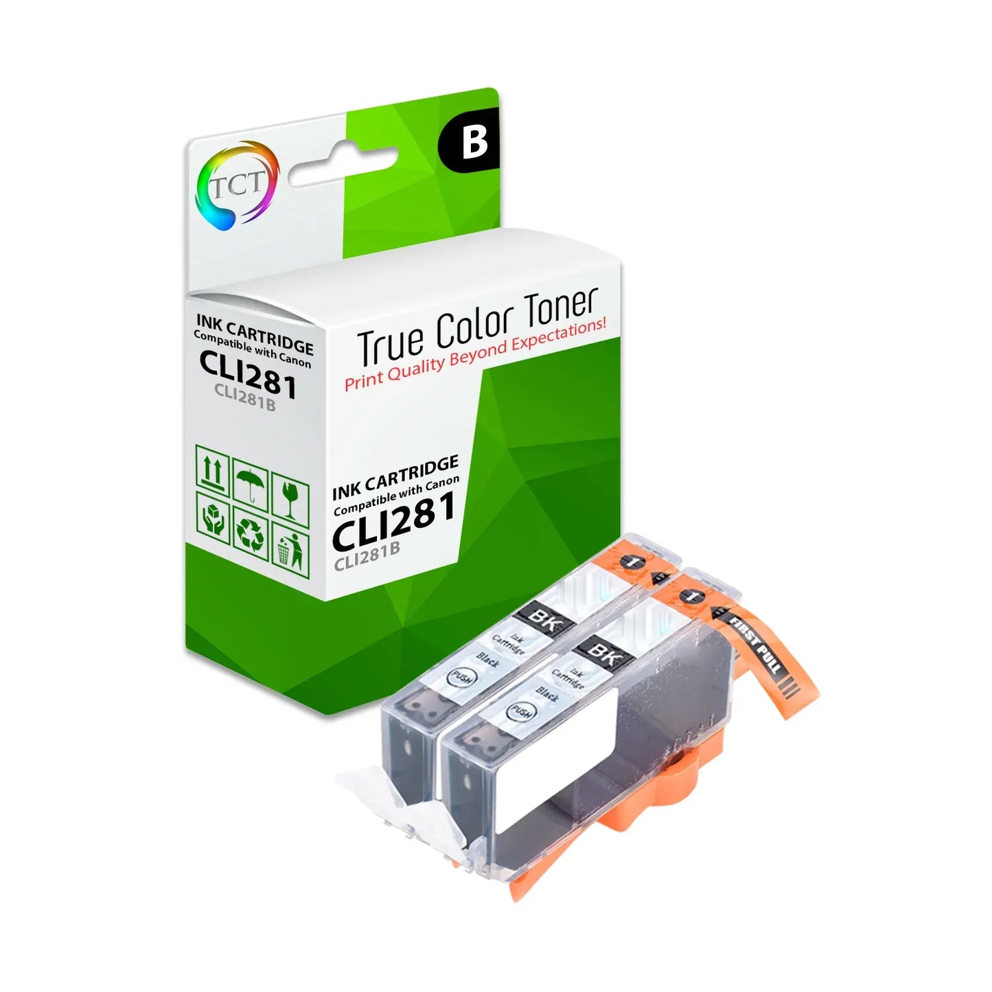 TCT Compatible Ink Cartridge Replacement for the Canon CLI-281 Series - 2 Pack Black - True Color Toner