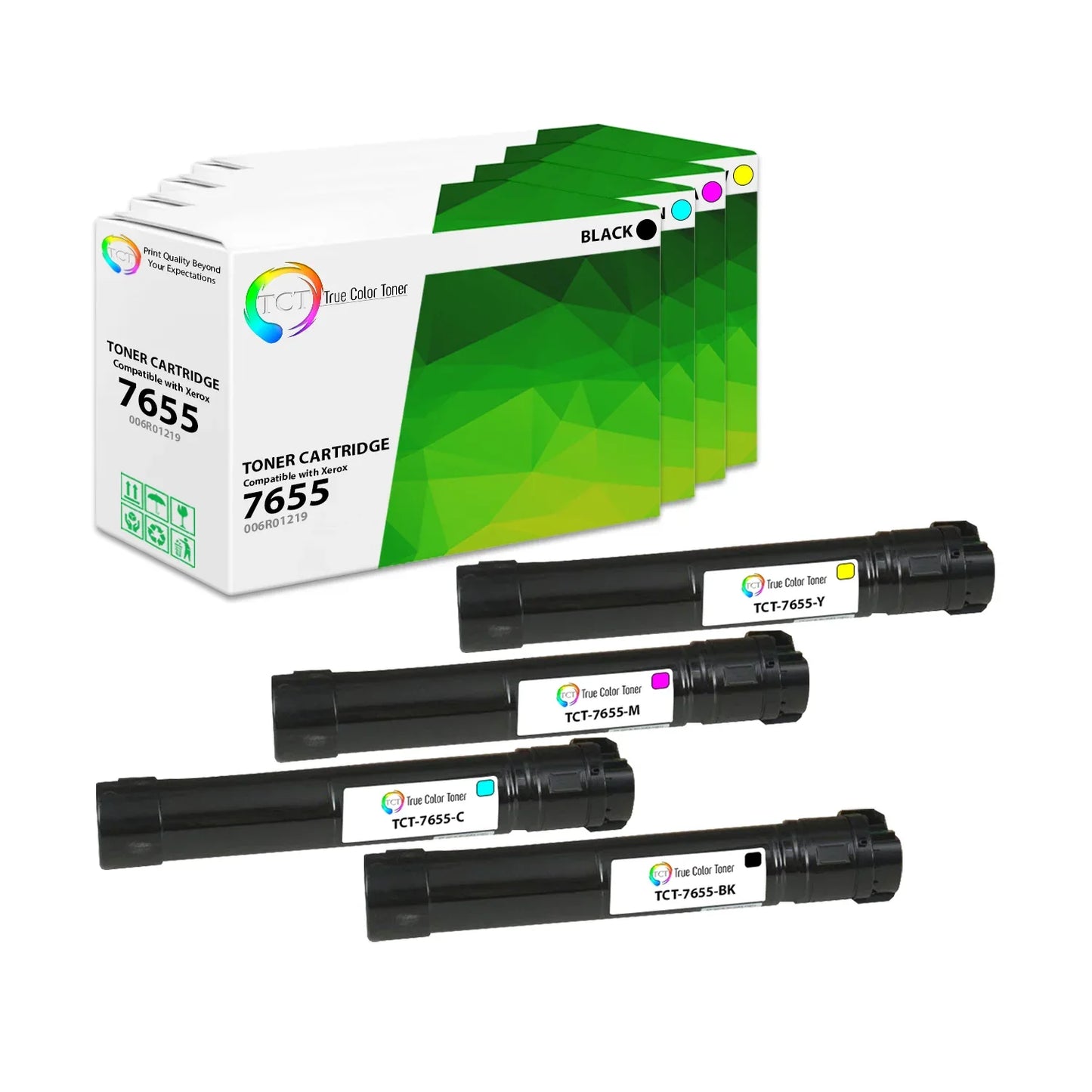 TCT Compatible Toner Cartridge Replacement for the Xerox 7655 Series - 4 Pack (BK, C, M, Y) - True Color Toner