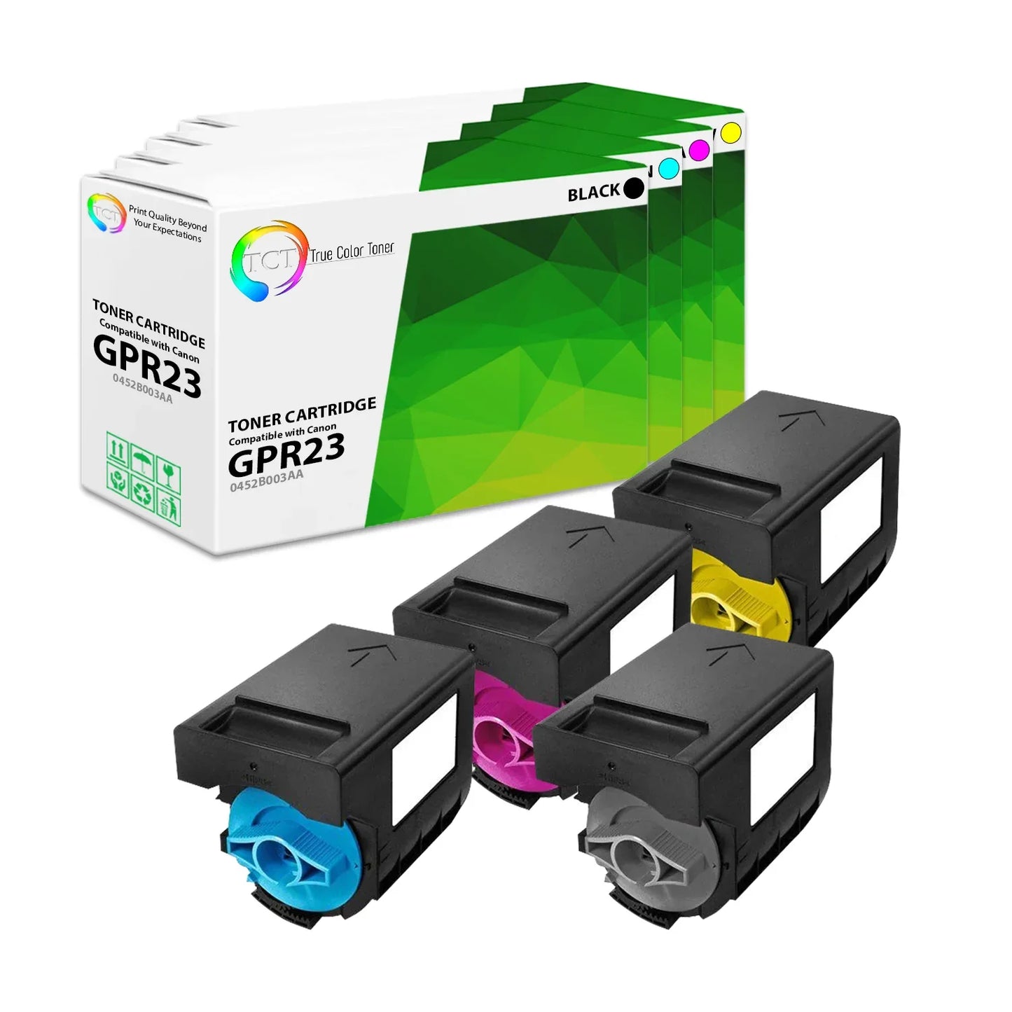 TCT Compatible Toner Cartridge Replacement for the Canon GPR23 Series - 4 Pack (BK, C, M, Y) - True Color Toner