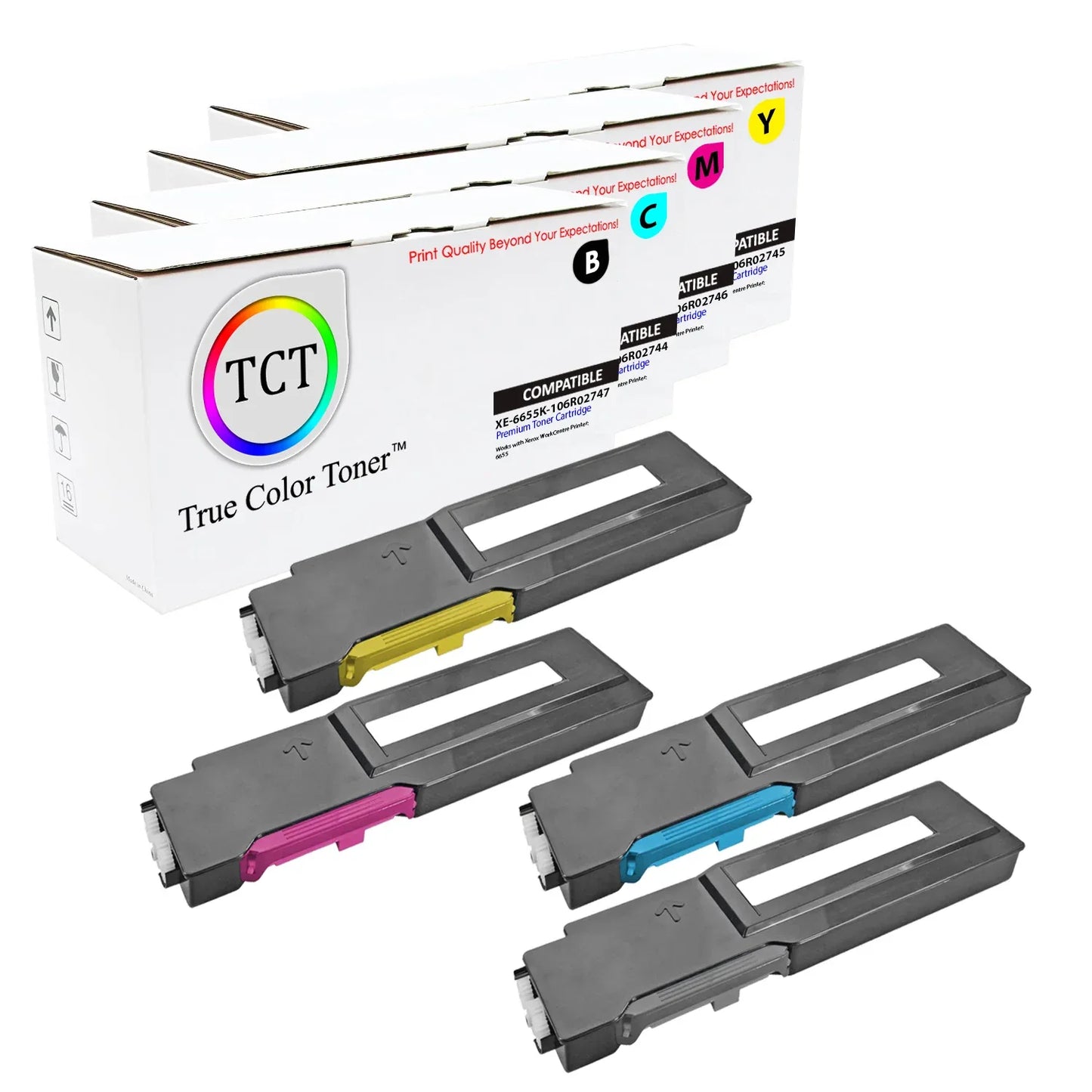 TCT Compatible Toner Cartridge Replacement for the Xerox 6655 Series - 4 Pack (BK, C, M, Y) - True Color Toner