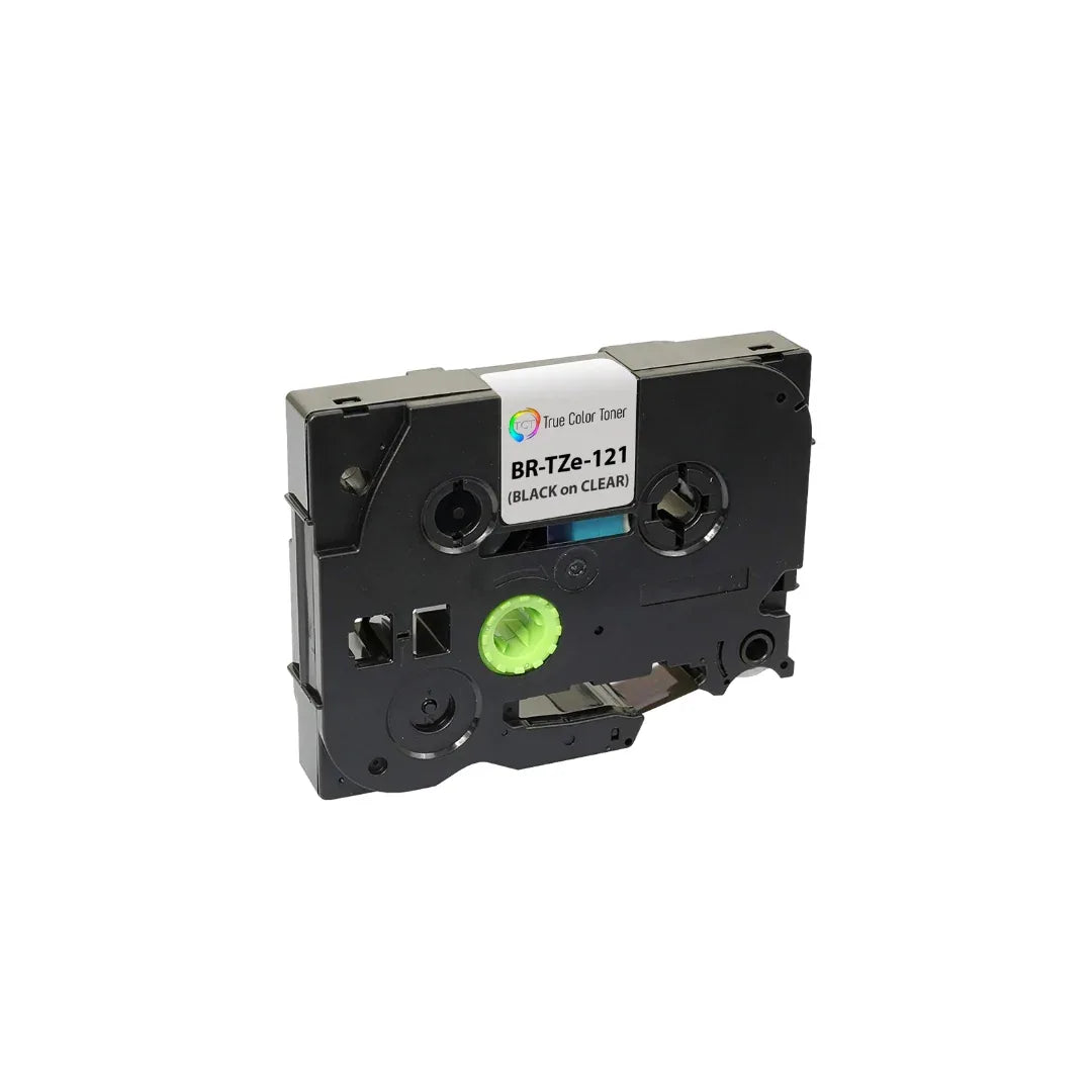 TCT 2Pk Compatible Brother TZe-121 works with Brother PT-H100 PT-H110 PT-H300 3/8 inch (9mm) x 26.2 ft (8m) Black on Clear - True Color Toner