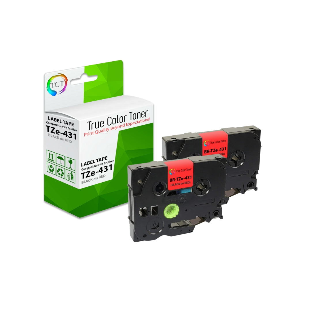 TCT 2Pk Compatible Brother TZe-431 works with Brother GL-100 PT-1000 PT-1000BM PT-1005 PT-1010 PT-1010B 1/2 inch (12mm) x 26.2' (8m) Black on Red