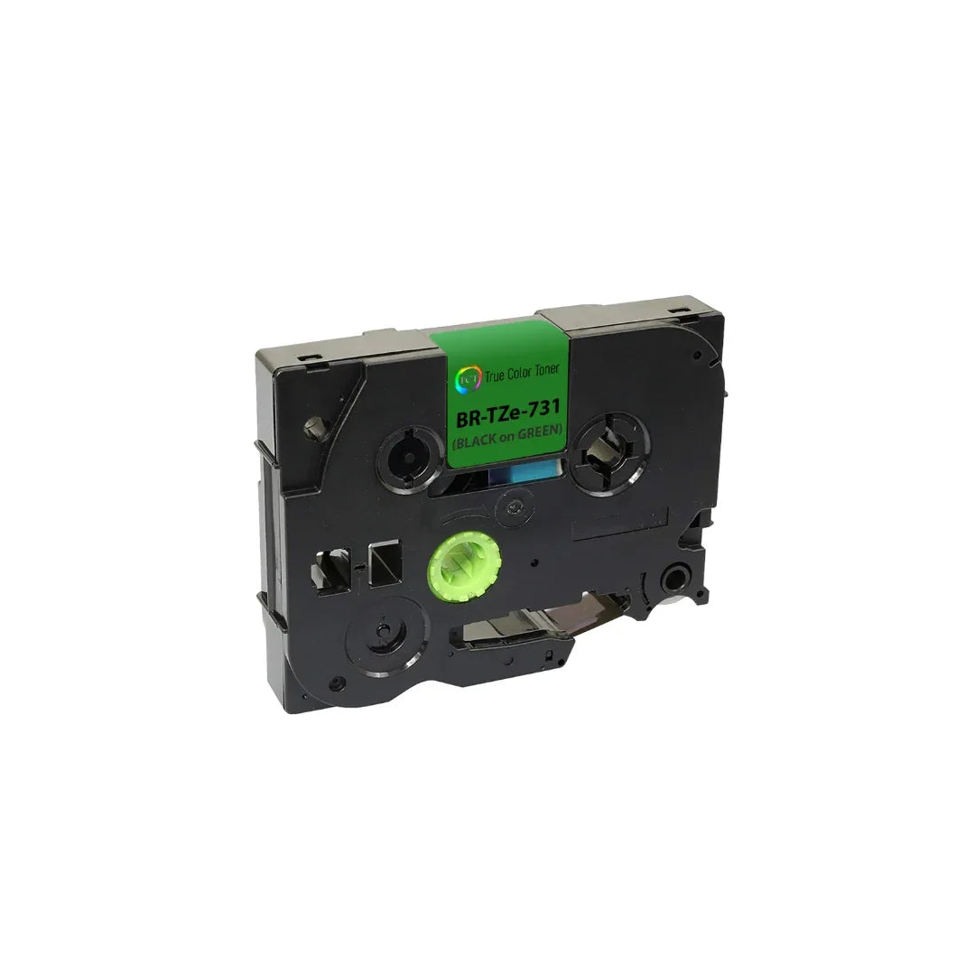 TCT 6Pk Compatible Brother TZe-731 works with Brother GL-100 PT-1000 1/2 inch (12mm) x 26.2' (8m) Black on Green - True Color Toner