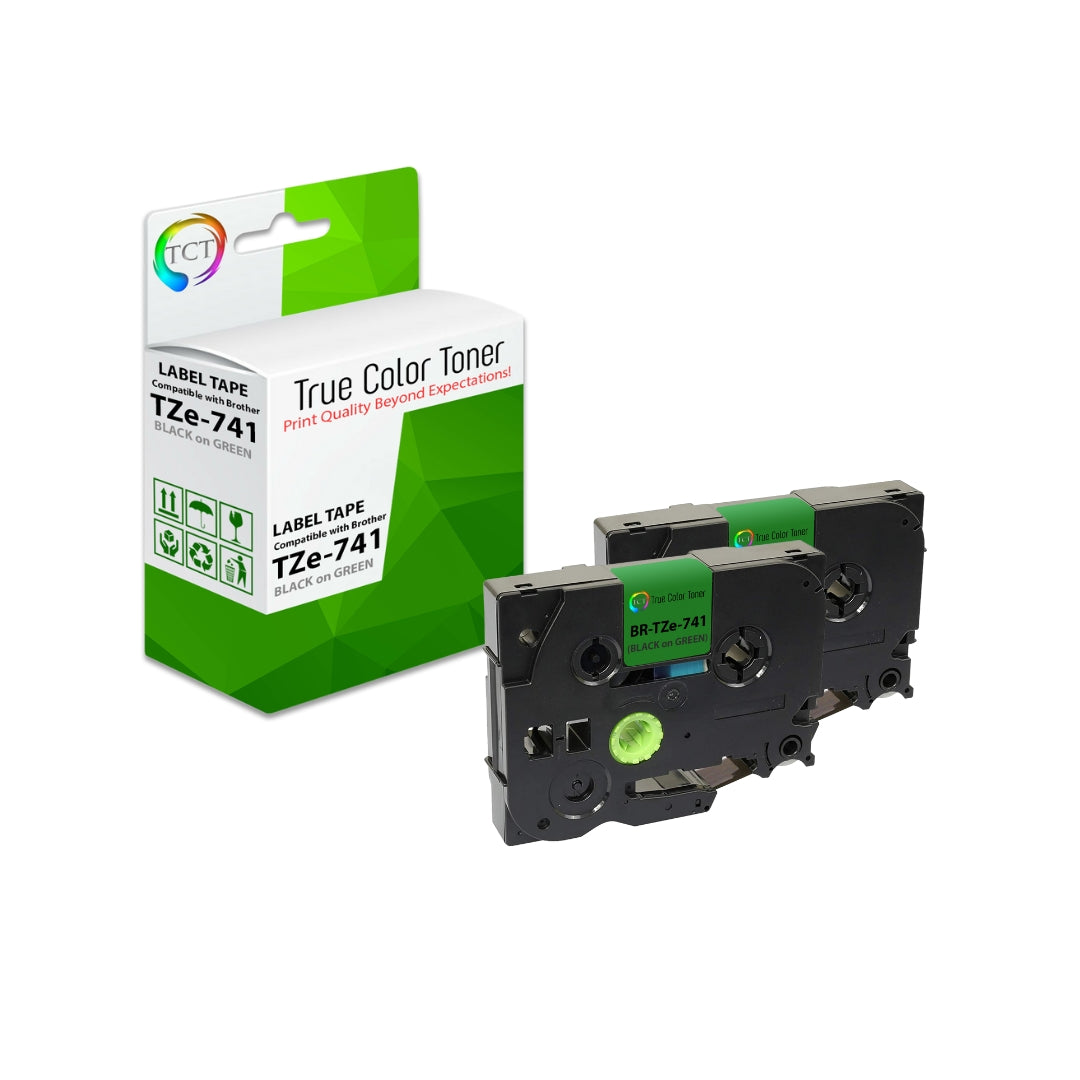 TCT 2Pk Compatible Brother TZe-731 works with Brother PT-1300 PT-1400 PT-1500 1/2 inch (18mm) x 26.2' (8m) Black on Green