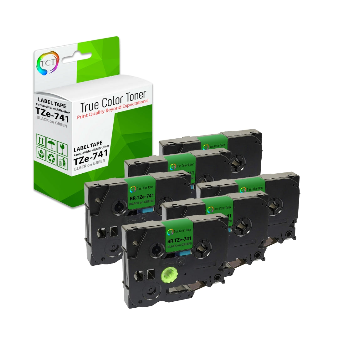 TCT 6Pk Compatible Brother TZe-731 works with Brother PT-1300 PT-1400 PT-1500 1/2 inch (18mm) x 26.2' (8m) Black on Green