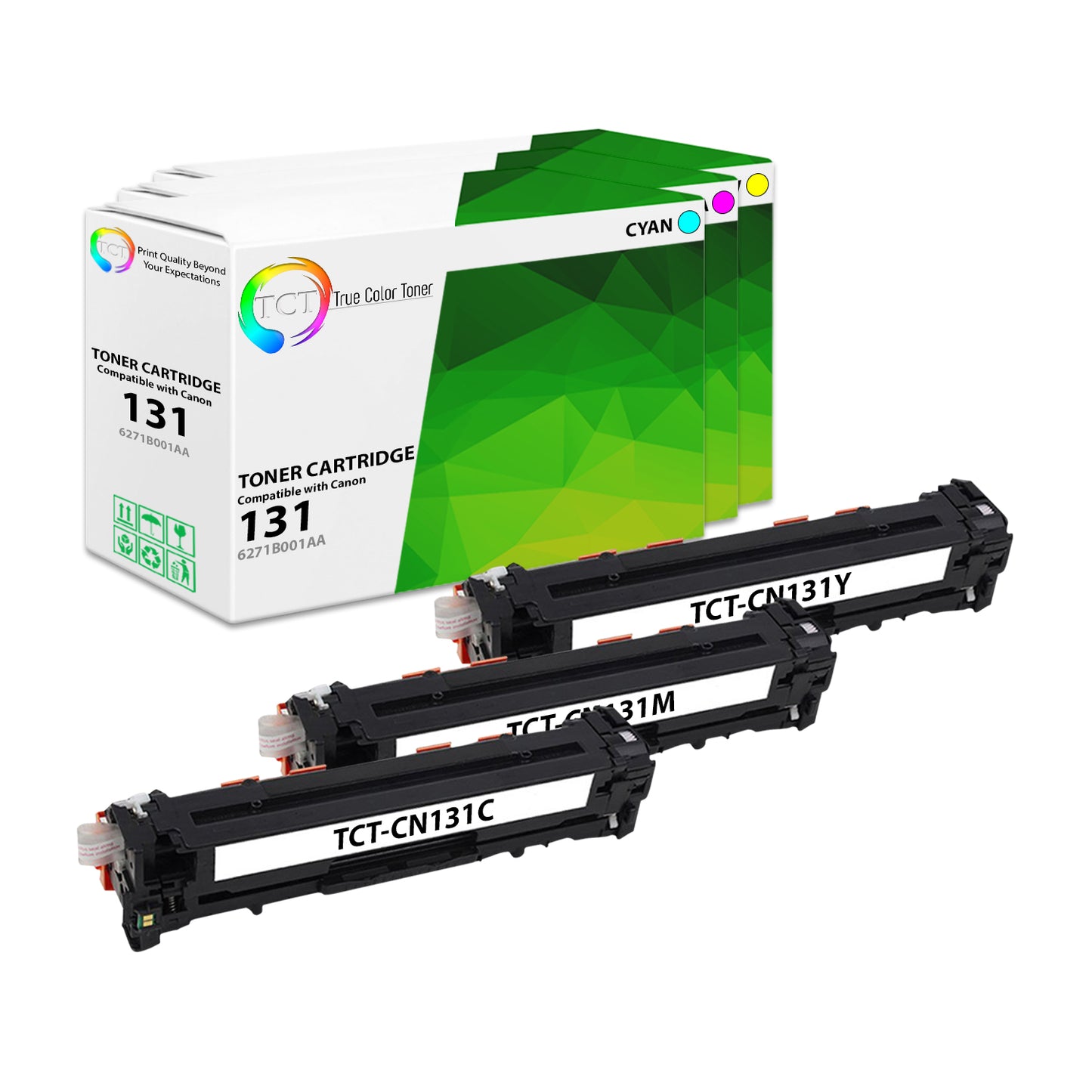 TCT Compatible Toner Cartridge Replacement for the Canon 131 Series - 3 Pack (C, M, Y)
