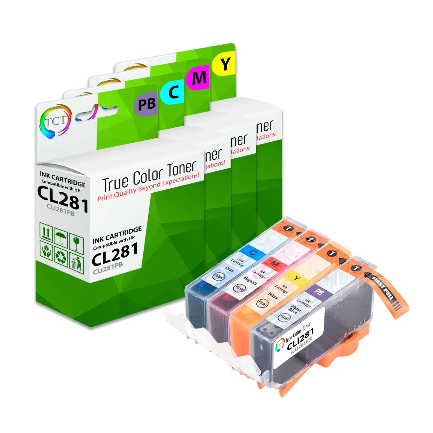 TCT Compatible Ink Cartridge Replacement for the Canon CLI-281 Series - 4 Pack (PHB, C, M, Y) - True Color Toner