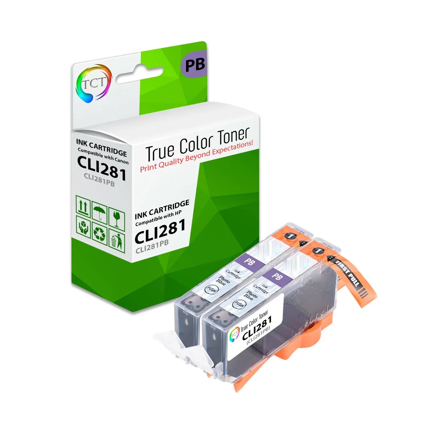 TCT Compatible Ink Cartridge Replacement for the Canon CLI-281 Series - 2 Pack Photo Blue - True Color Toner