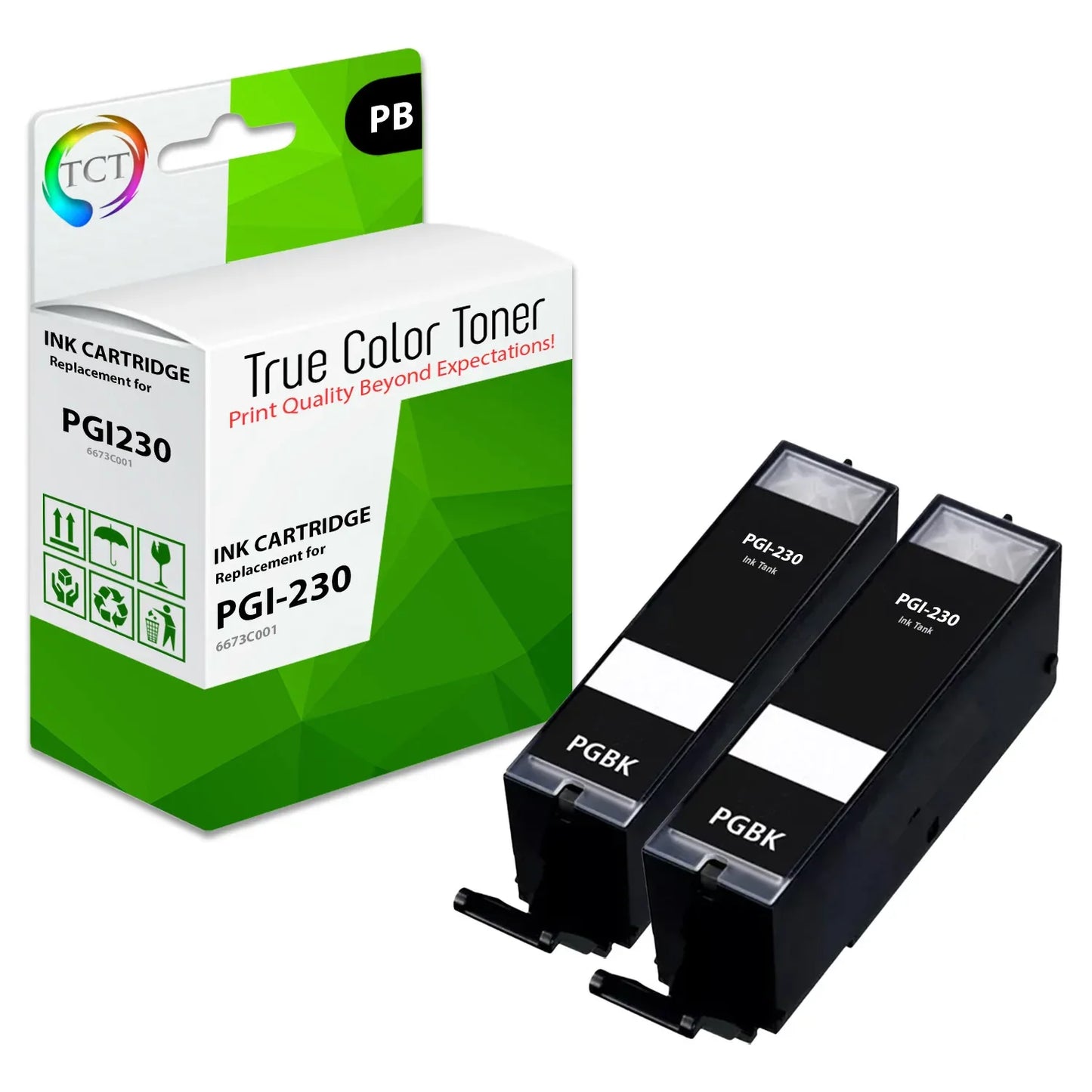 TCT PGI-230 Ink Cartridge 2 Pack - Premium Compatible Replacement for Canon PGI230 PGI-230BK - True Color Toner