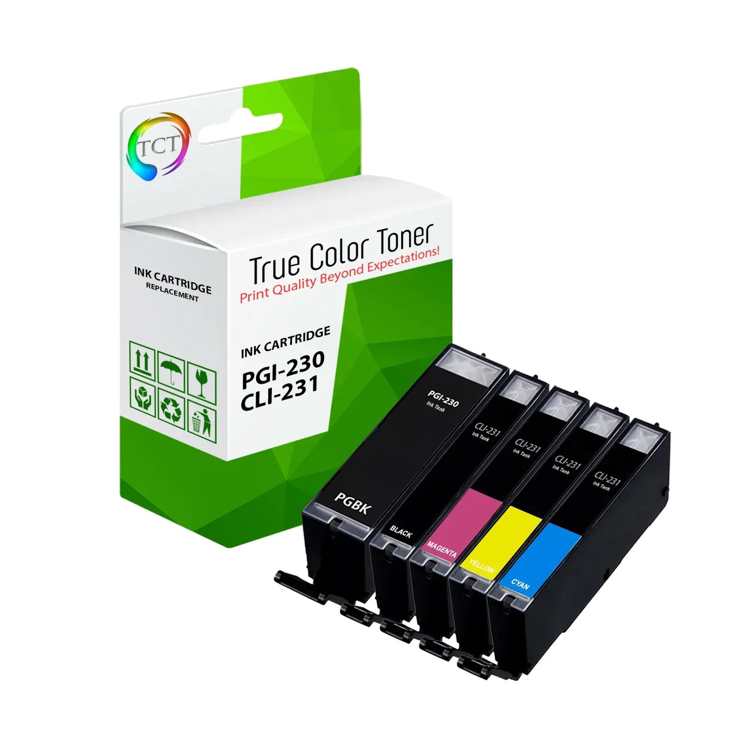 TCT PGI-230 CLI-231 Ink Cartridge 5 Pack - Premium Compatible Replacement for Canon PGI-230BK, CLI-231BK, CLI-231C, CLI-231M, CLI-231Y - True Color Toner