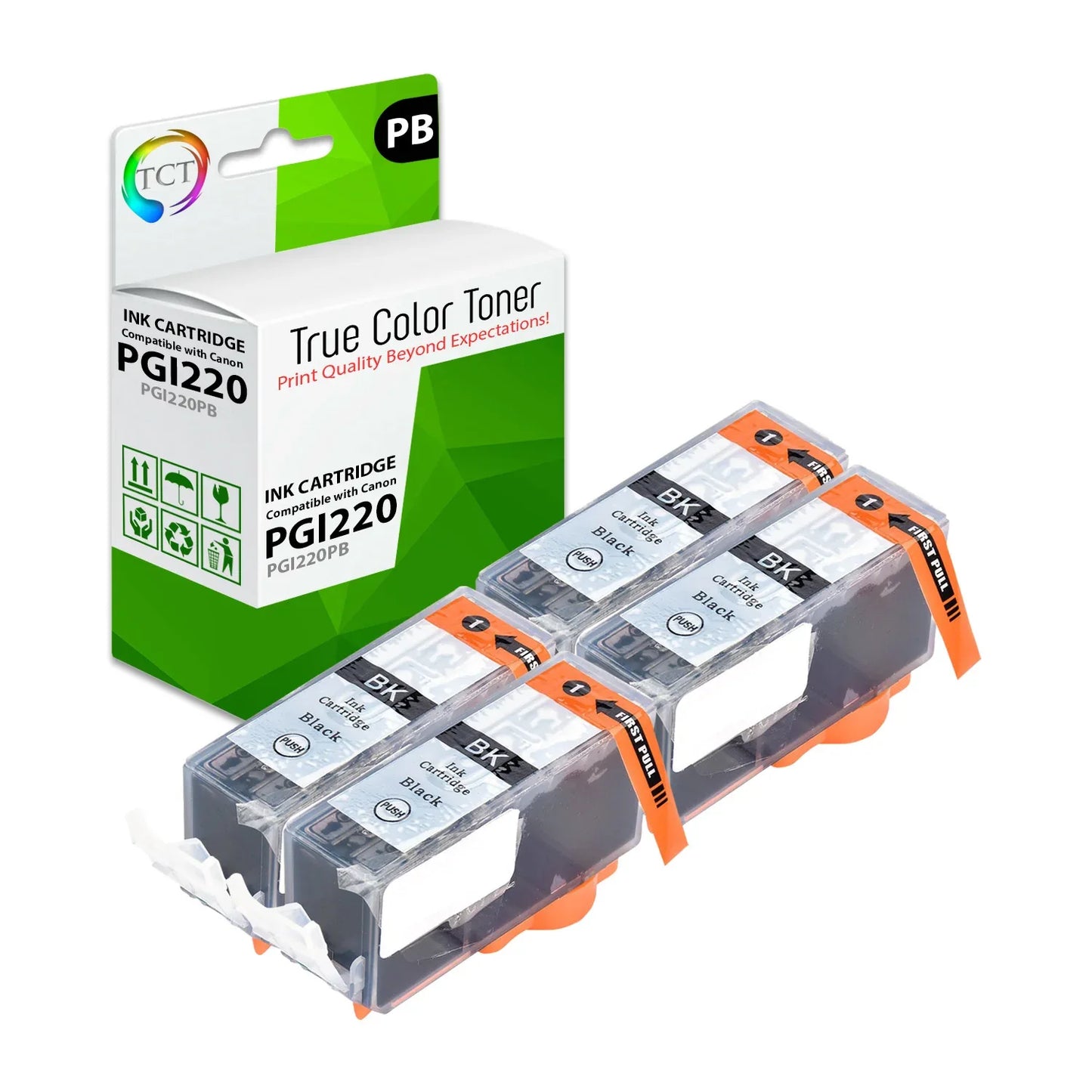 TCT Compatible Ink Cartridge Replacement for the Canon PGI-220 Series - 4 Pack Pigment Black - True Color Toner