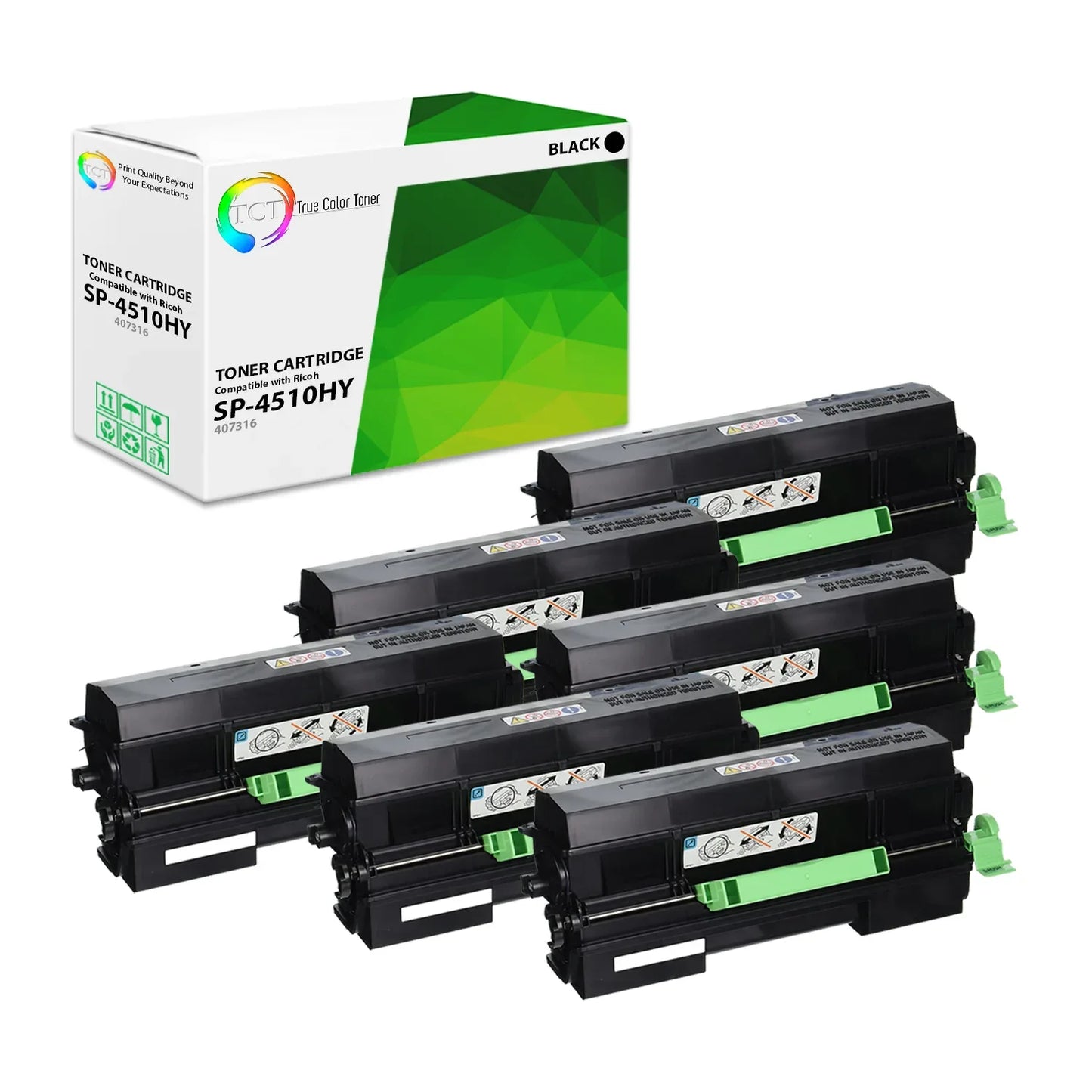 TCT Compatible Extra HY Toner Cartridge Replacement for the Ricoh SP-4510 Series - 6 Pack Black - True Color Toner