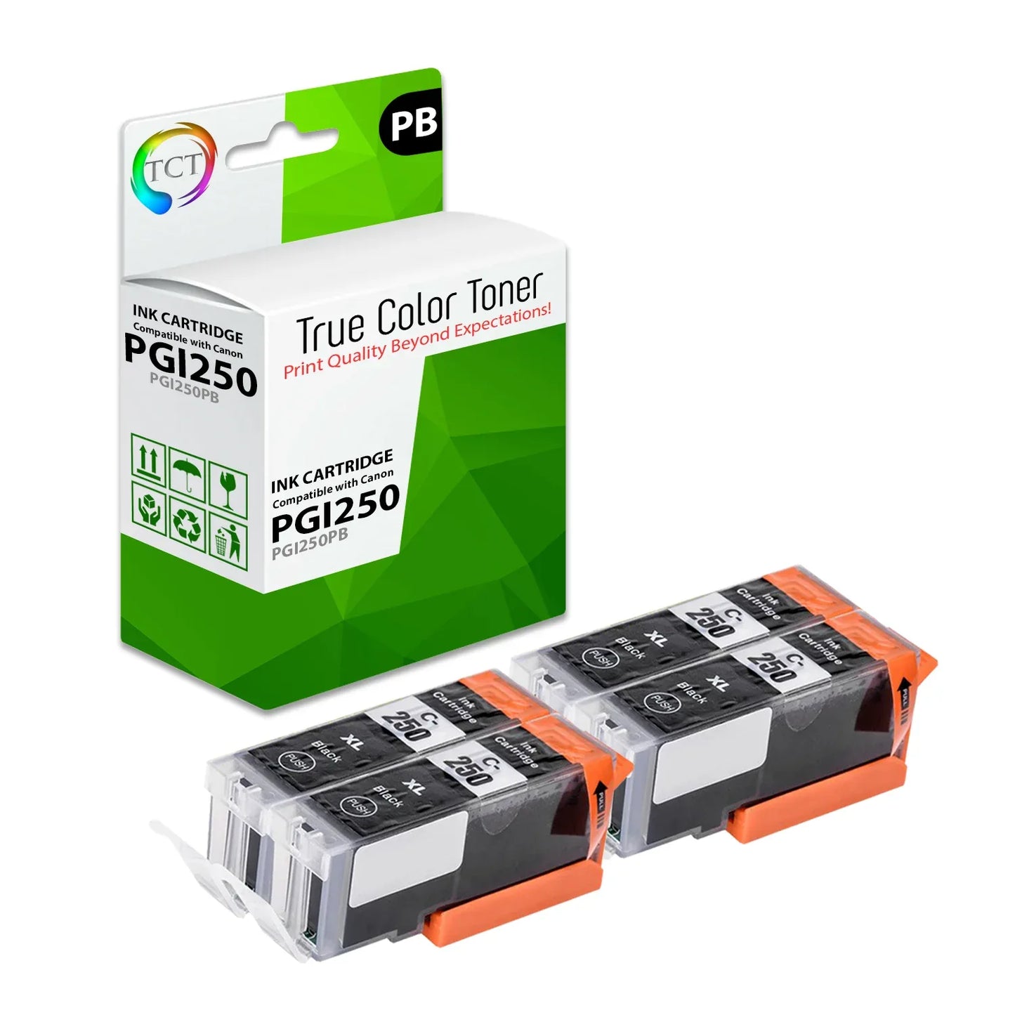 TCT Compatible Ink Cartridge Replacement for the Canon PGI-250 Series - 4 Pack Pigment Black - True Color Toner