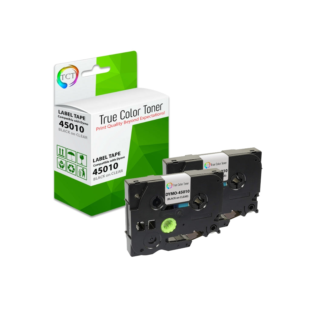 TCT 2Pk Compatible Dymo 45010 works with Dymo LabelManager 160 210D 280 3/8 inch (9mm) x 23 ft (7m) Black on White