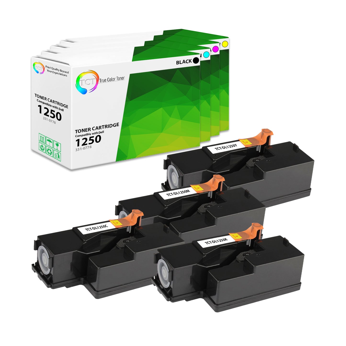 TCT Compatible Toner Cartridge Replacement for the Dell 1250 Series - 4 Pack (BK, C, M, Y)