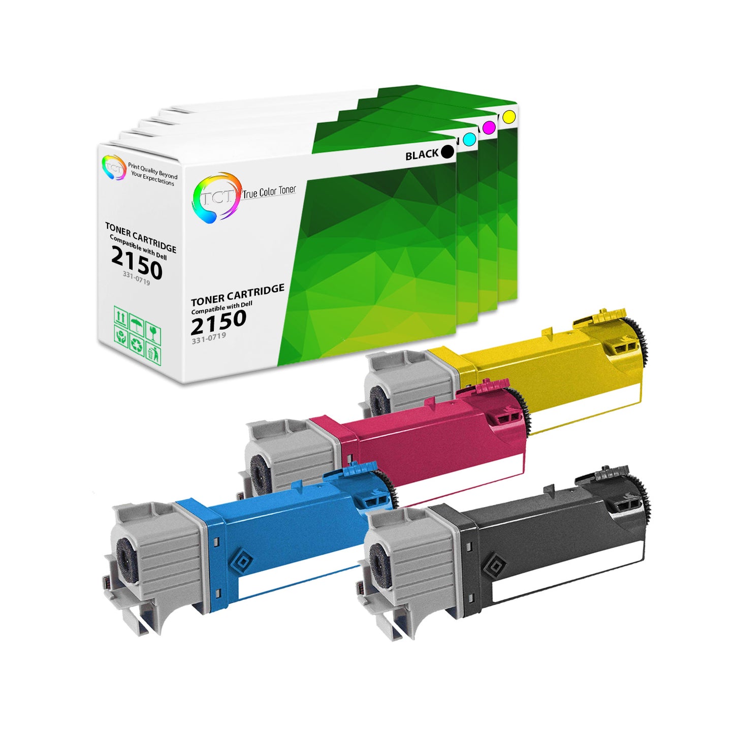 TCT Compatible Toner Cartridge Replacement for the Dell 2150 Series - 4 Pack (BK, C, M, Y)