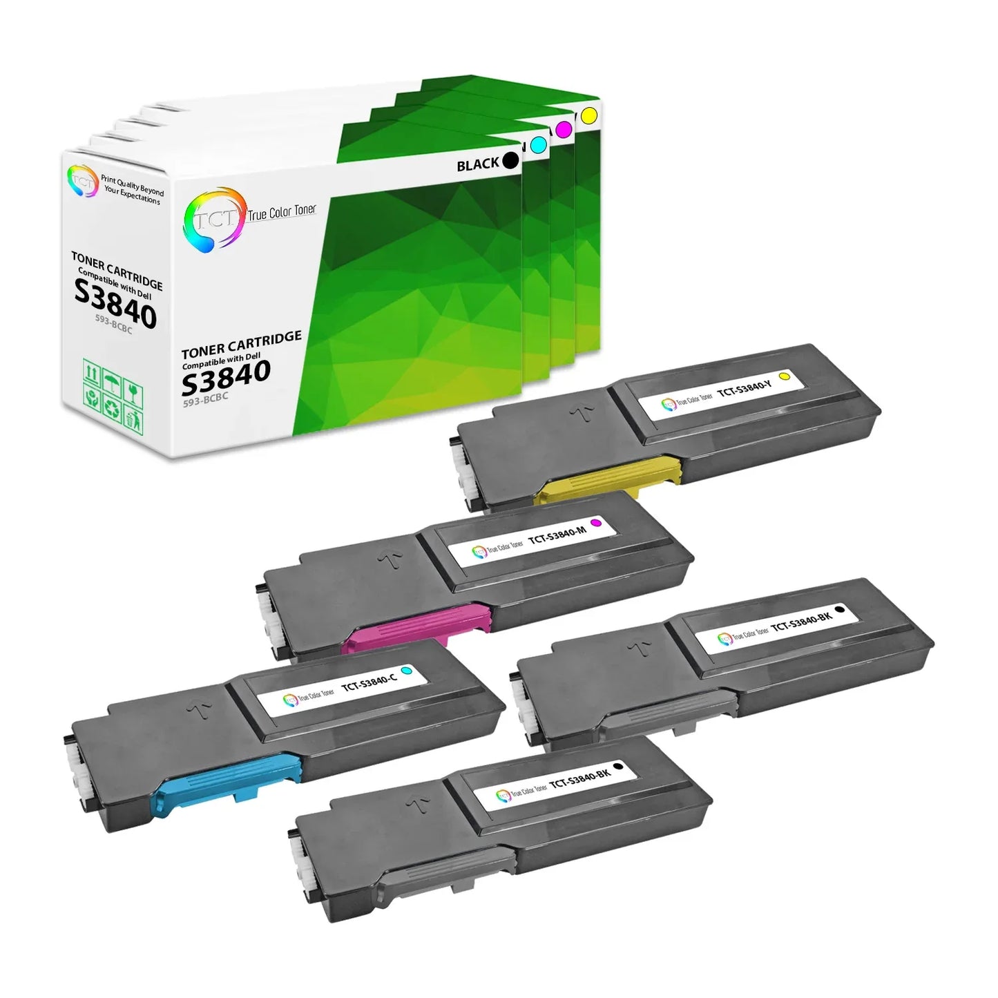 TCT Compatible Toner Cartridge Replacement for the Dell S3840 Series - 5 Pack (BK, C, M, Y) - True Color Toner