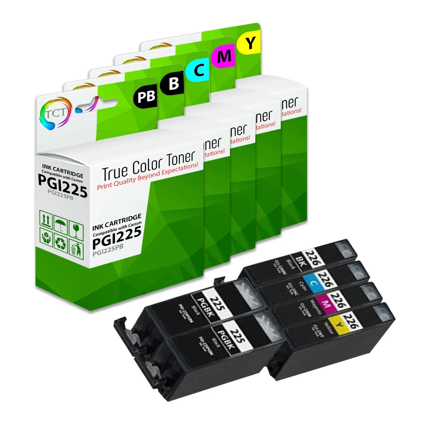 TCT Compatible Ink Cartridge Replacement for the Canon PGI225 CLI226 Series - 6 Pack (PB,B,C,M,Y) - True Color Toner