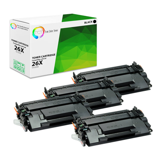 TCT Compatible High Yield Toner Cartridge Replacement for the HP 26X Series - 4 Pack Black