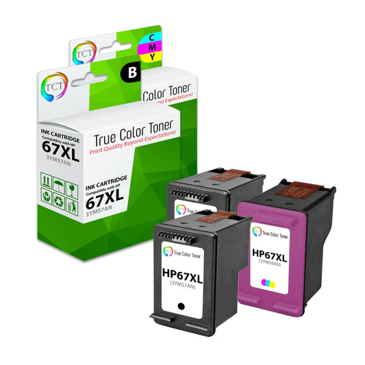 TCT Compatible HY Ink Cartridge Replacement for the HP 67XL Series - 3 Pack (2 BK, 1 CL)