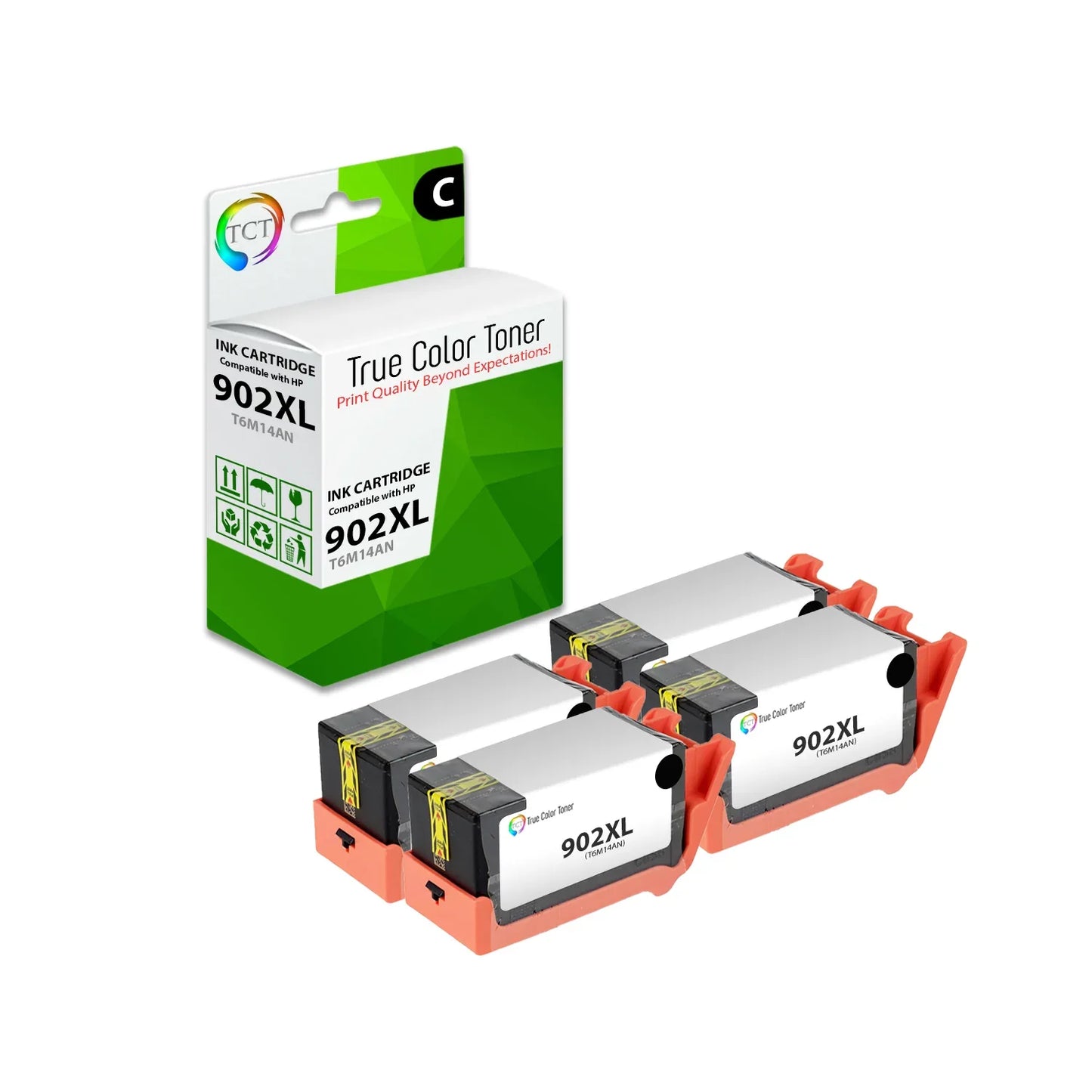 TCT Compatible Ink Cartridge Replacement for the HP 902XL Series - 4 Pack Black - True Color Toner