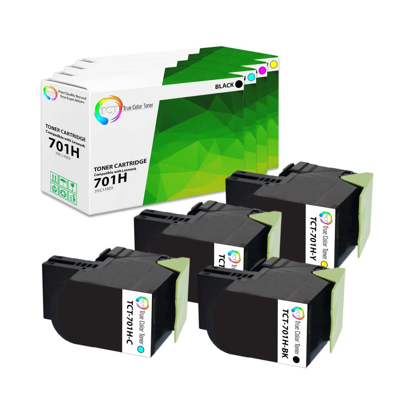 TCT Remanufactured Toner Cartridge Replacement for the Lexmark 701H Series - 4 Pack (BK, C, M, Y)