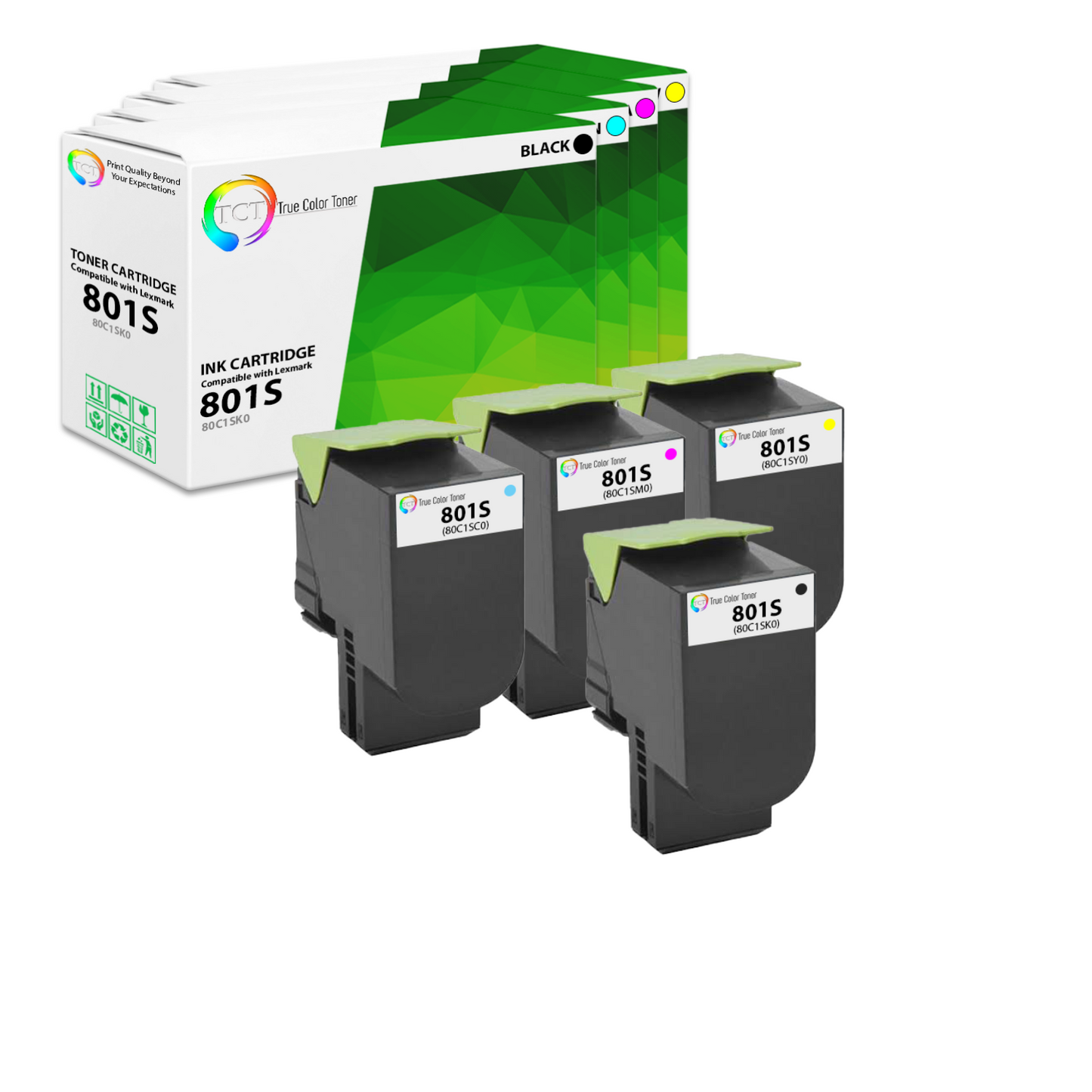 TCT Remanufactured HY Toner Cartridge Replacement for the Lexmark 801S Series - 4 Pack (BK, C, M, Y)