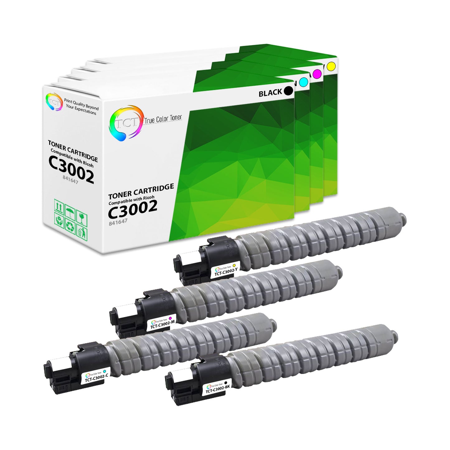 TCT Compatible Toner Cartridge Replacement for the Ricoh C3002 Series - 4 Pack (BK, C, M, Y)