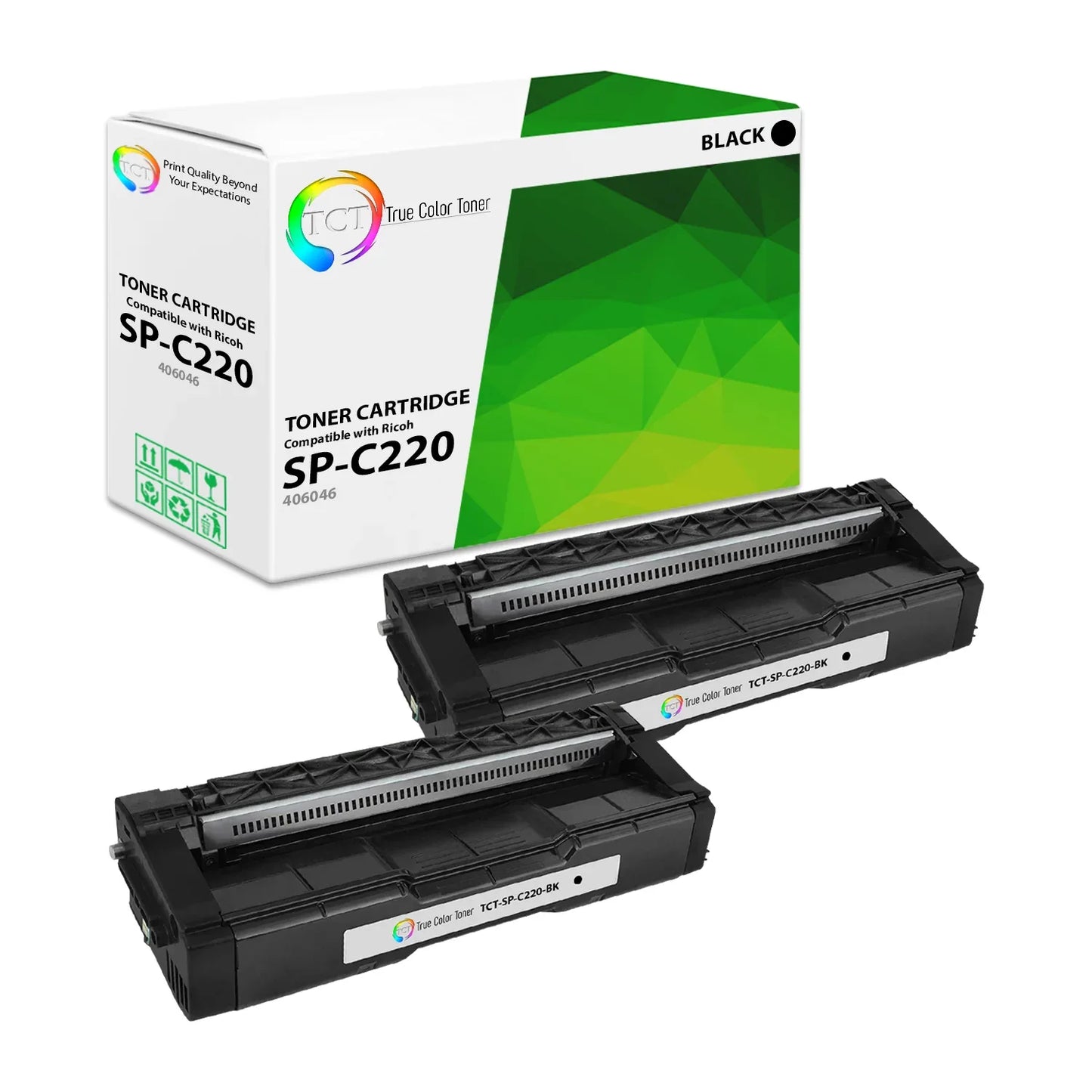 TCT Compatible Toner Cartridge Replacement for the Ricoh SP-C220 Series - 2 Pack Black - True Color Toner