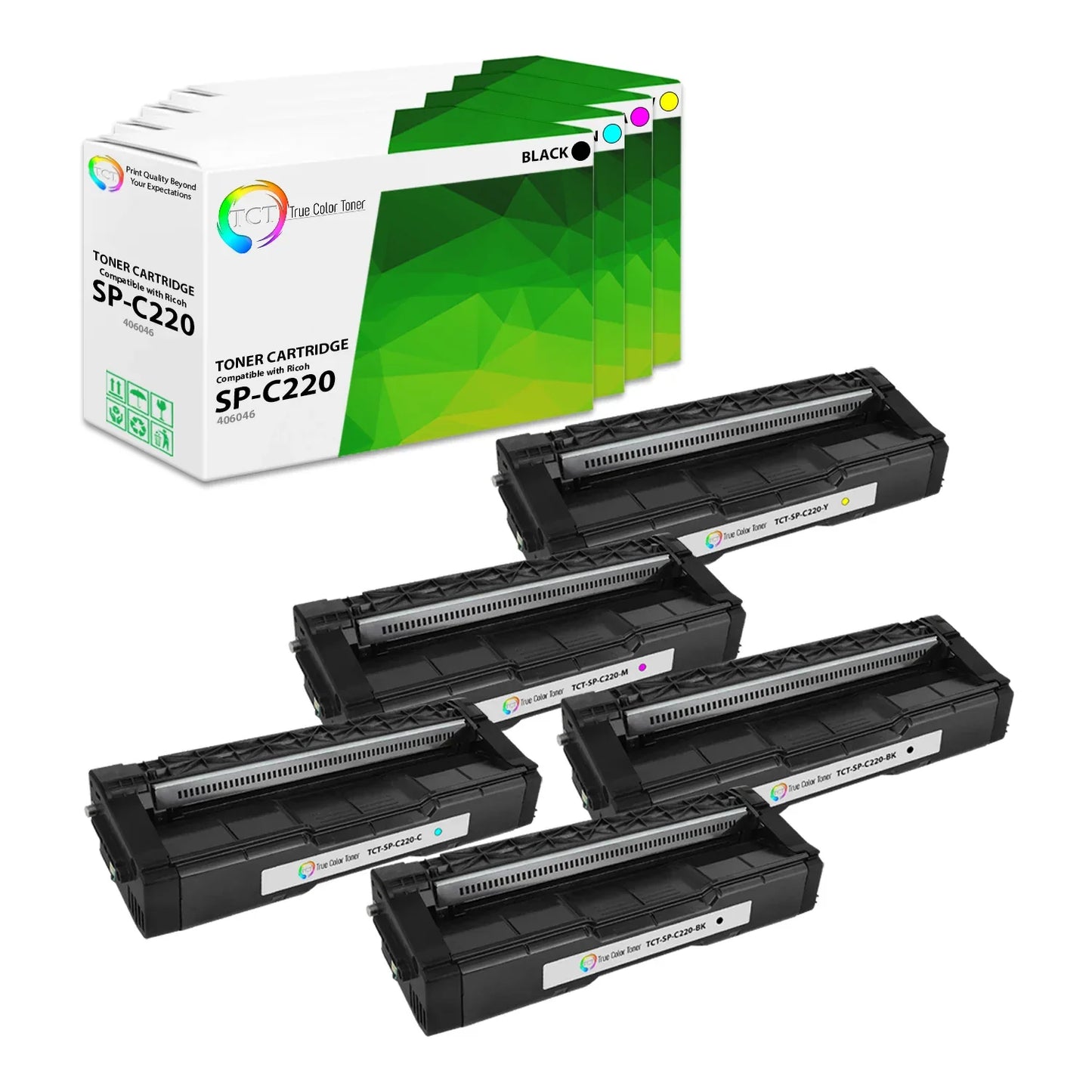 TCT Compatible Toner Cartridge Replacement for the Ricoh SP-C220 Series - 5 Pack (BK, C, M, Y) - True Color Toner