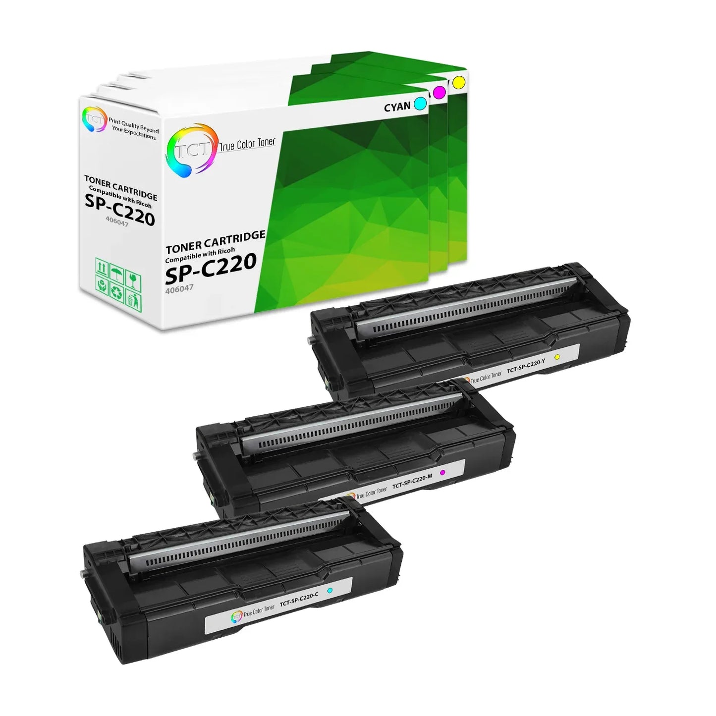 TCT Compatible Toner Cartridge Replacement for the Ricoh SP-C220 Series - 3 Pack (C, M, Y) - True Color Toner