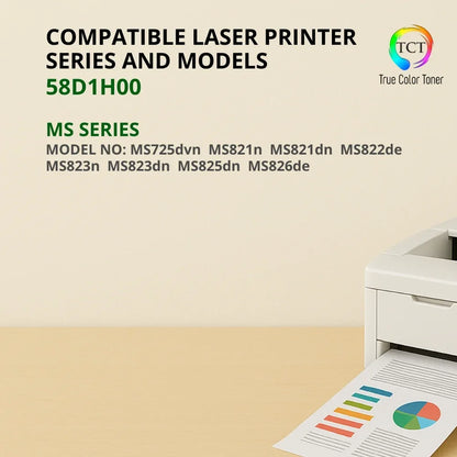 TCT 58D1H00 Black High Yield Toner Cartridge – Compatible Replacement for Lexmark MS725 MS821 MS822 MS823 MS825 MS826 (15,000 Pages) - True Color Toner