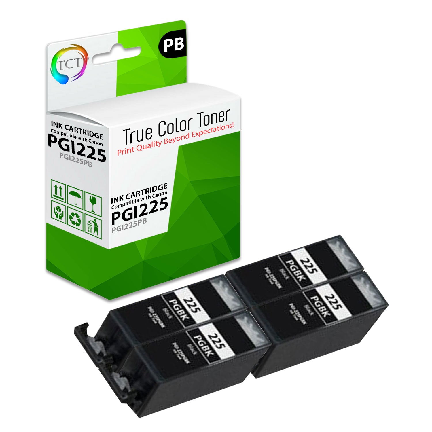 TCT Compatible Ink Cartridge Replacement for the Canon PGI-225 Series - 4 Pack Pigment Black