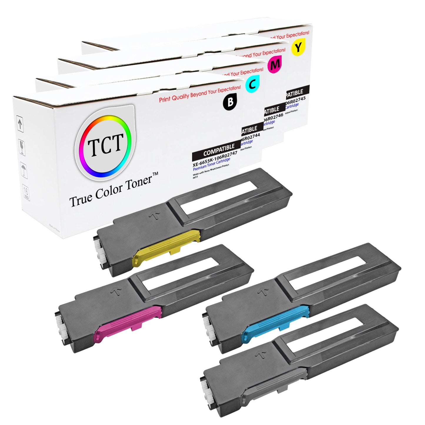TCT Compatible Toner Cartridge Replacement for the Xerox 6655 Series - 4 Pack (BK, C, M, Y)