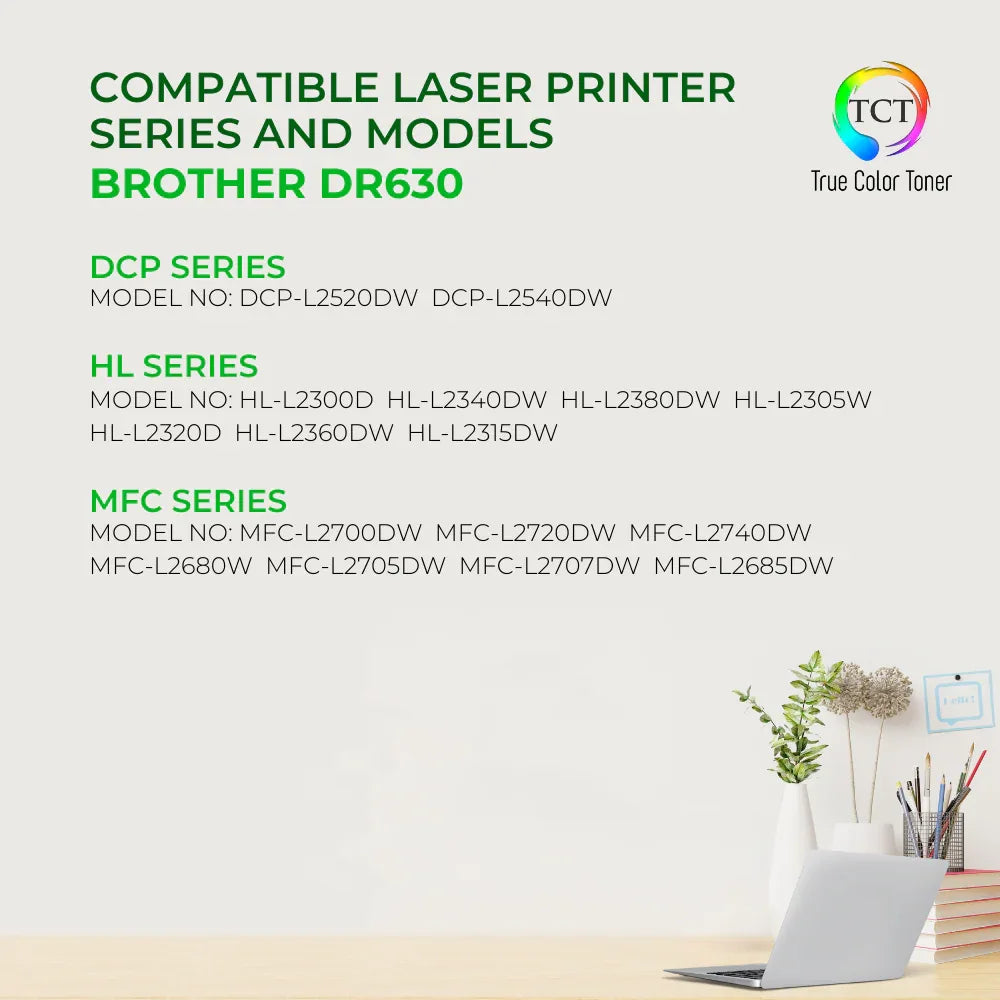 TCT DR630 Drum Unit - TAA Compliant Compatible Replacement for Brother DR-630 DR630 - True Color Toner