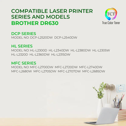 TCT DR630 Drum Unit - TAA Compliant Compatible Replacement for Brother DR-630 DR630 - True Color Toner
