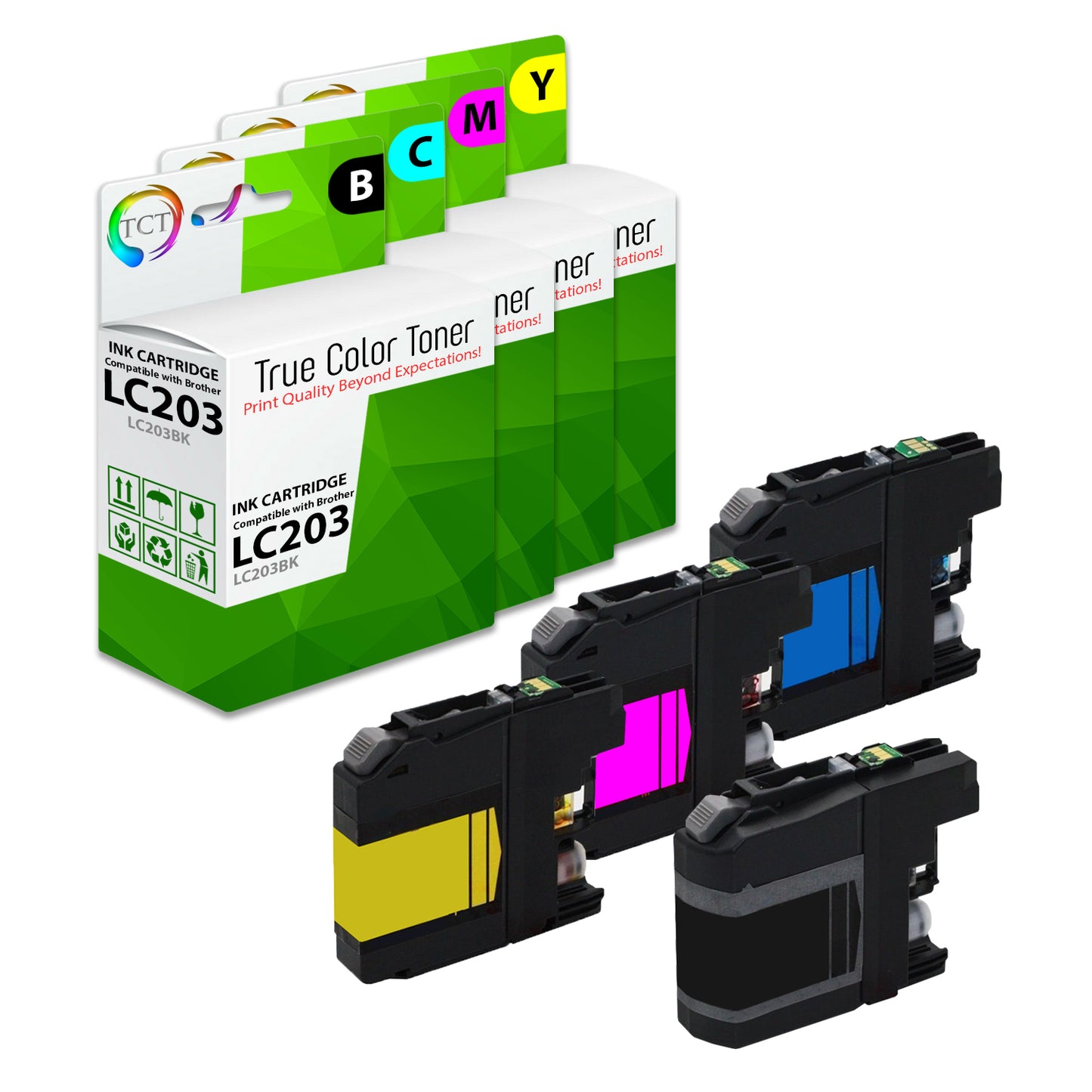 TCT Compatible Ink Cartridge Replacement for the Brother LC203 Series - 4 Pack (B, C, M, Y)