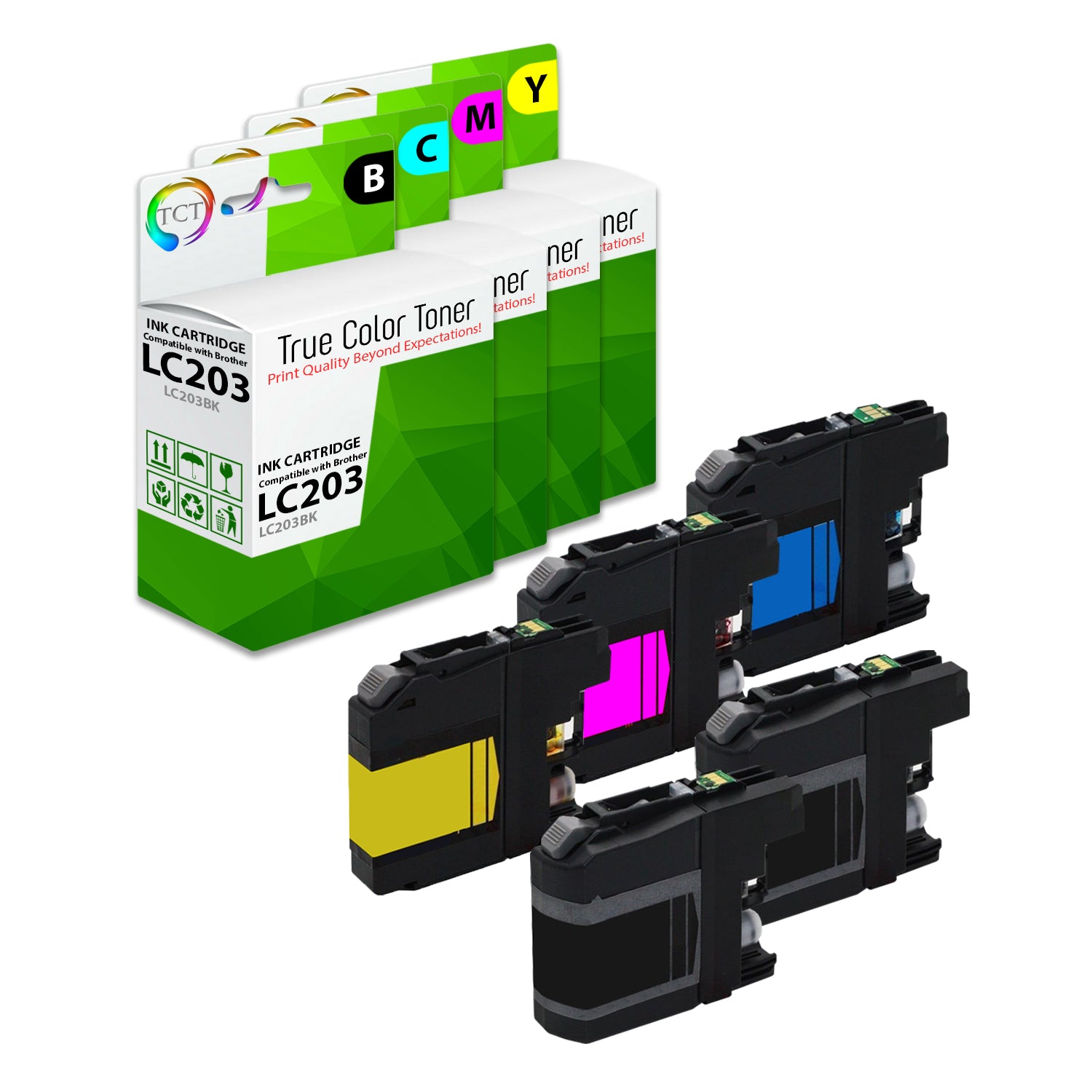 TCT Compatible Ink Cartridge Replacement for the Brother LC203 Series - 5 Pack (B, C, M, Y)