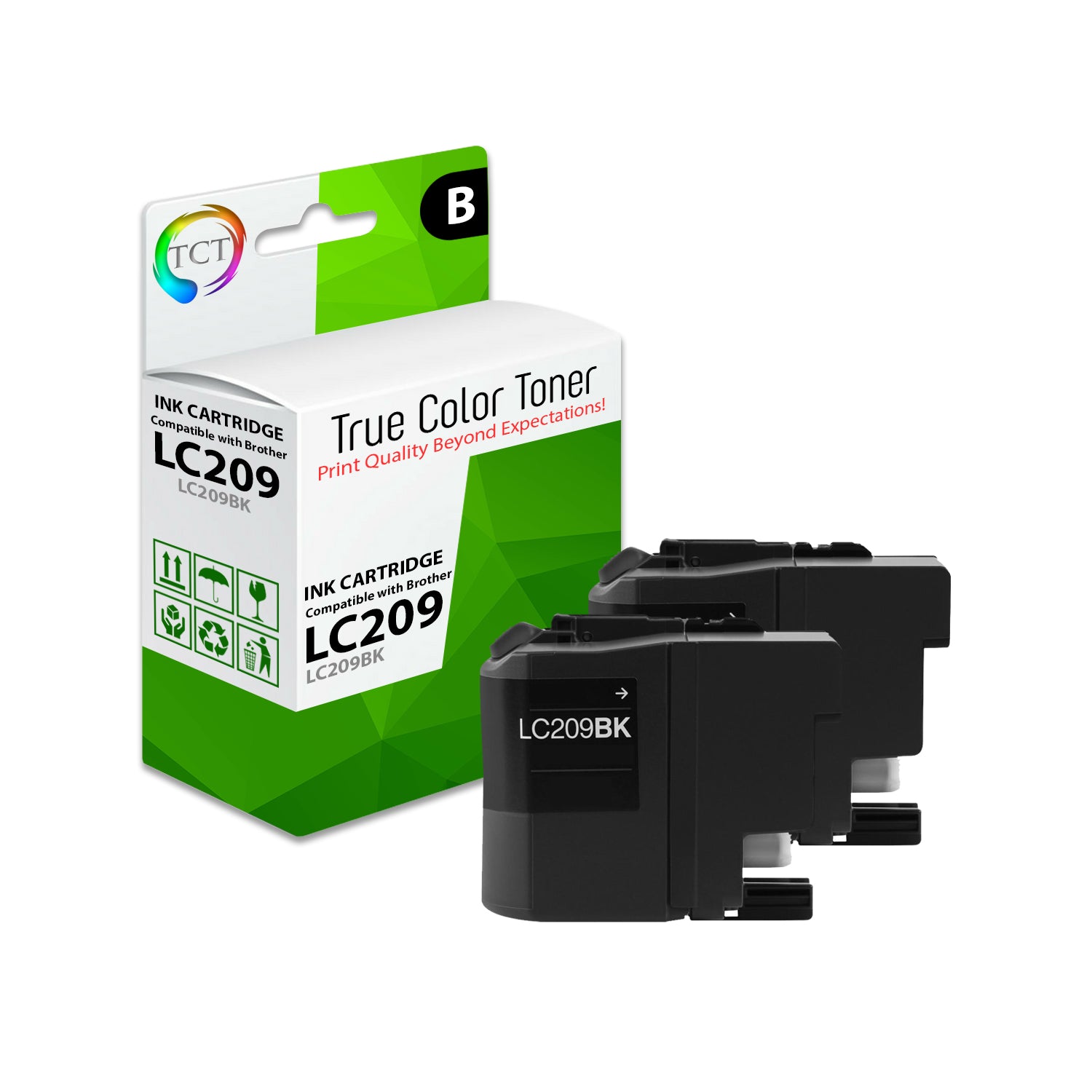 TCT Compatible Super HY Ink Cartridge Replacement for the Brother LC209 Series - 2 Pack Black