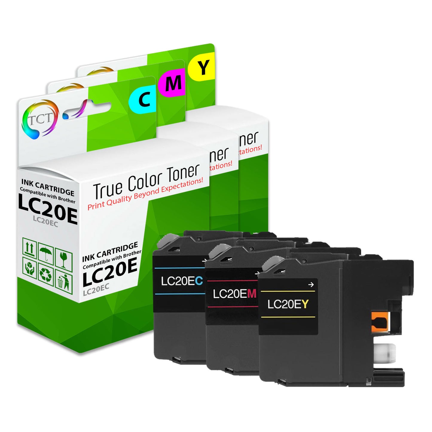 TCT Compatible Super HY Ink Cartridge Replacement for the Brother LC20E Series - 3 Pack (C, M, Y)