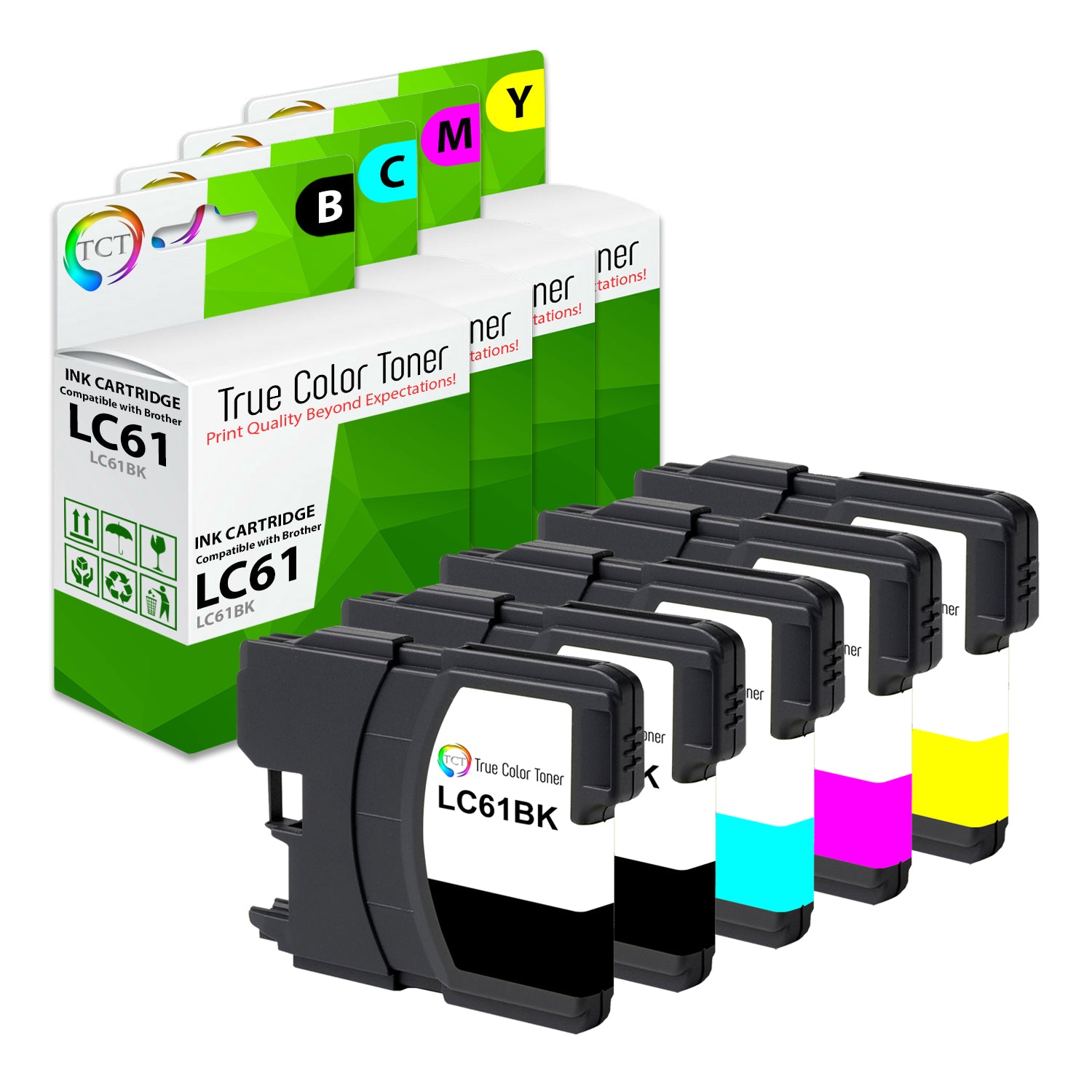 TCT Compatible Ink Cartridge Replacement for the Brother LC61 Series - 5 Pack (B, C, M, Y)